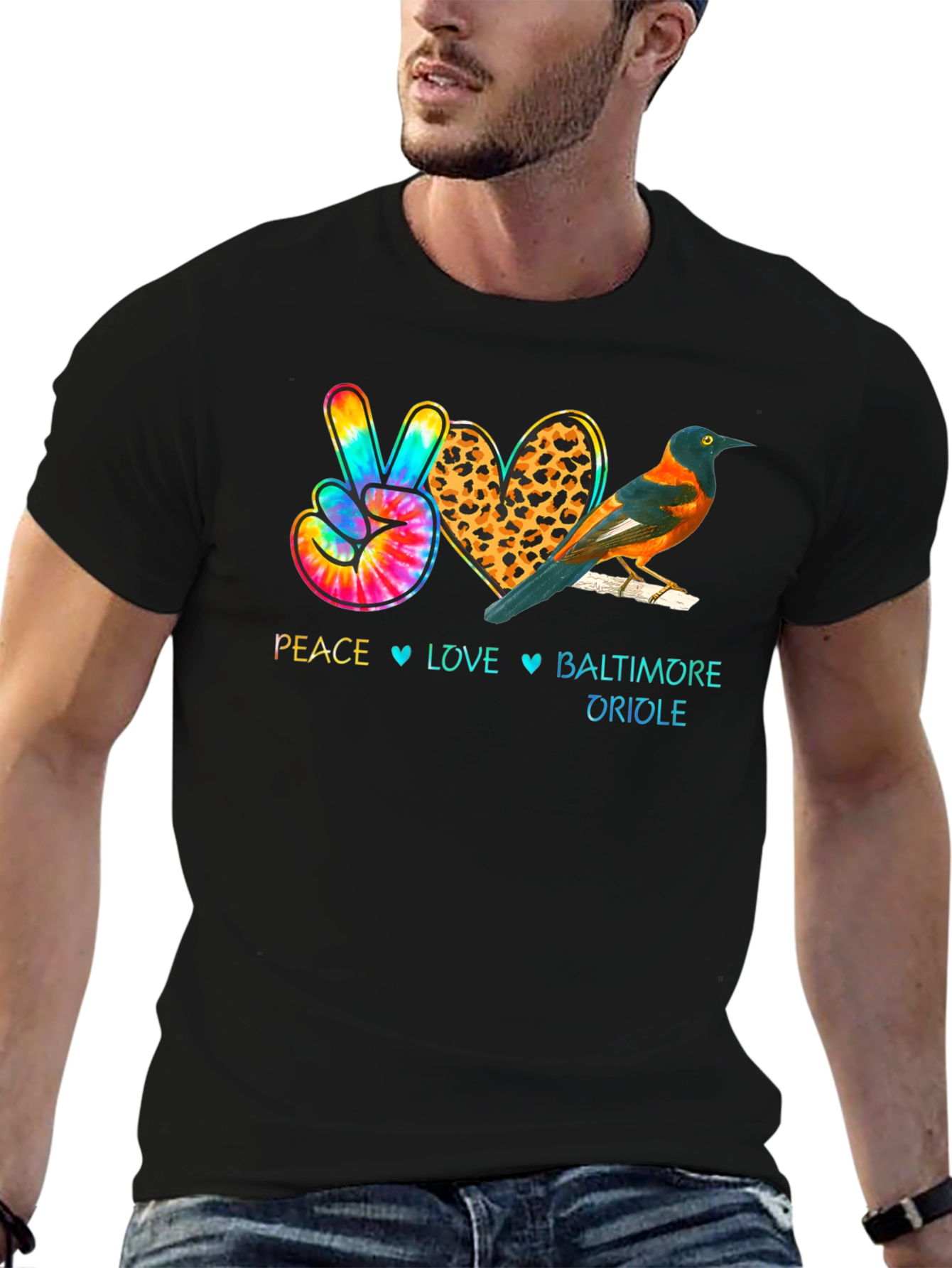 Peace Love Baltimore Oriole Graphic T-Shirt