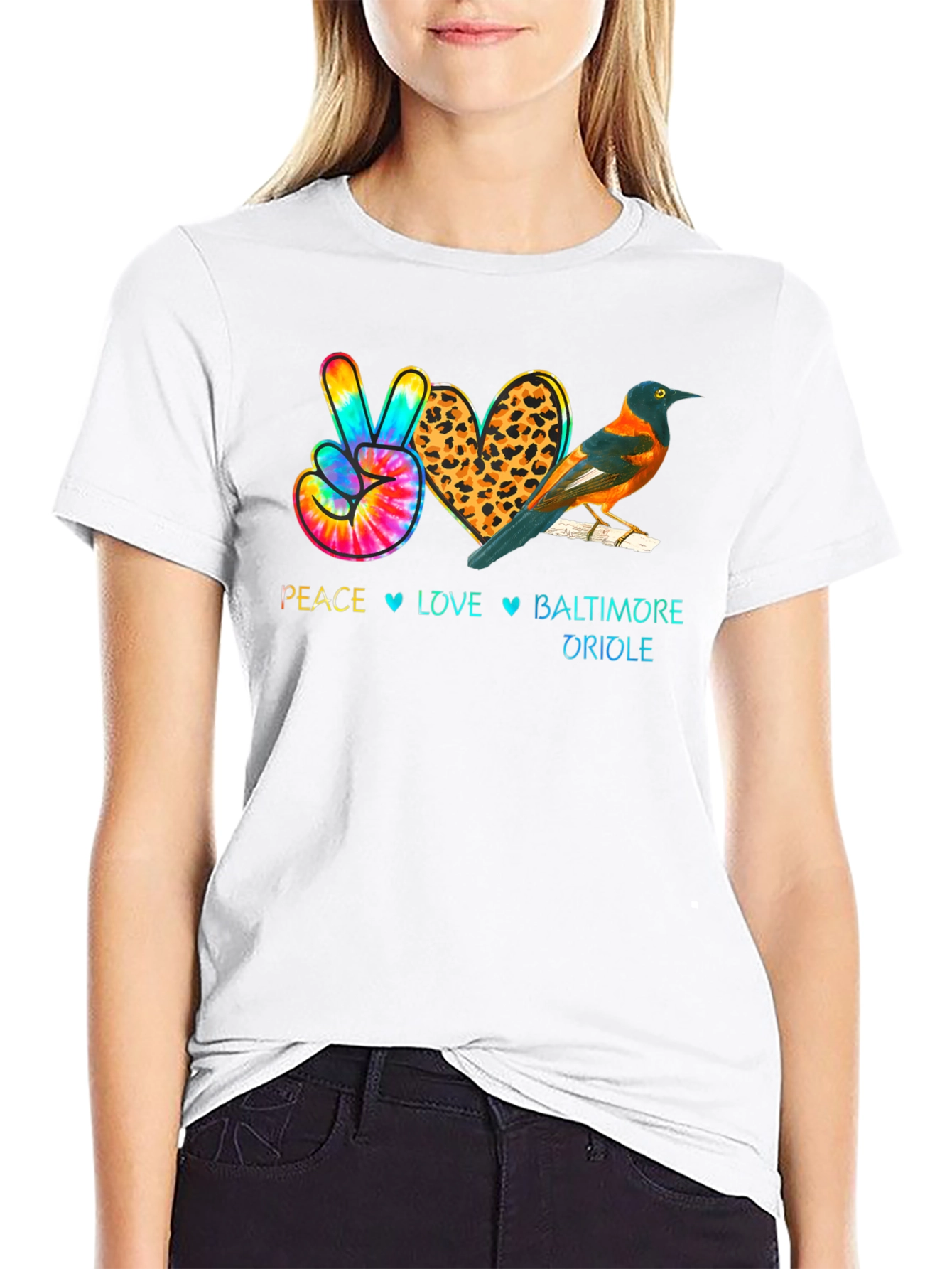 Peace Love Baltimore Oriole Graphic T-Shirt