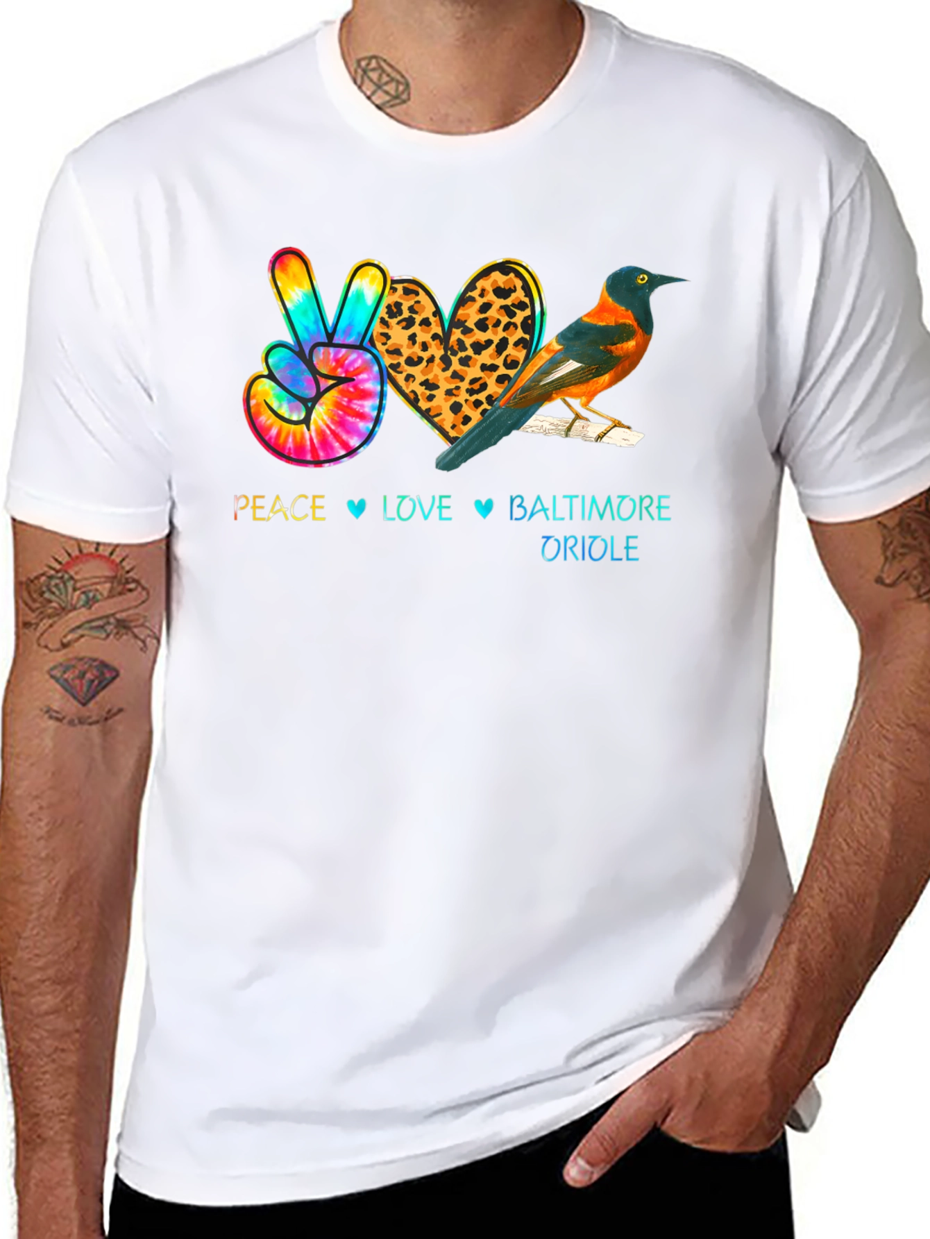 Peace Love Baltimore Oriole Graphic T-Shirt