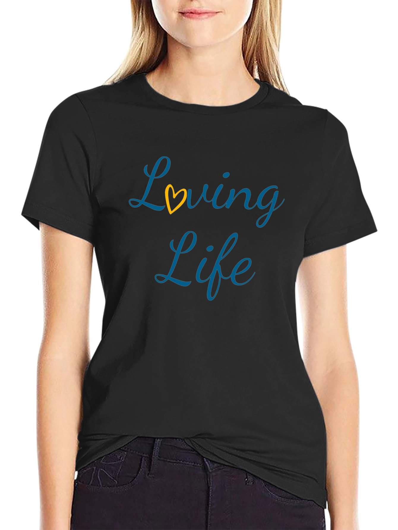 Loving Life Black T-Shirt with Heart Detail