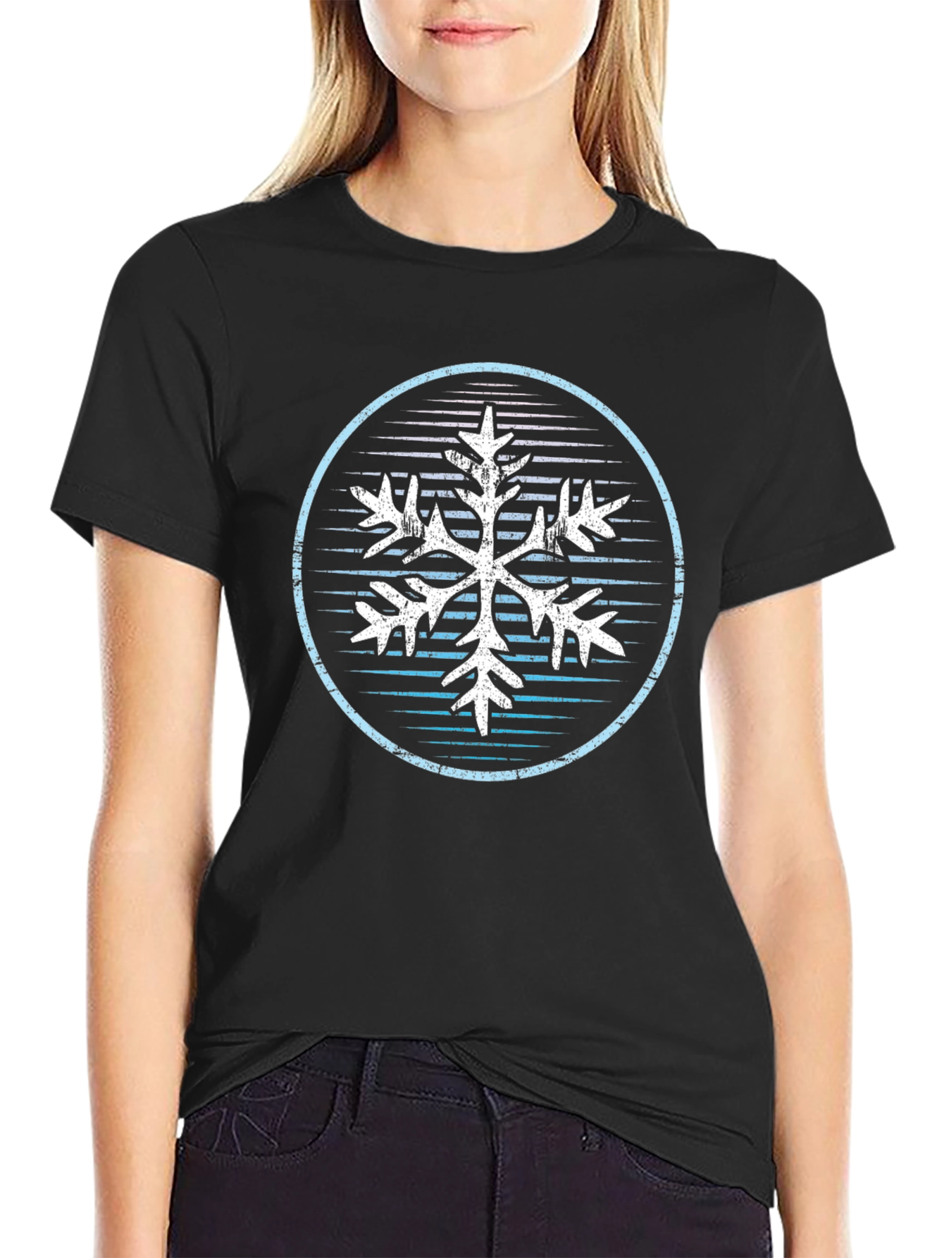 Cool Snowflake Graphic Tee - Black Cotton Blend