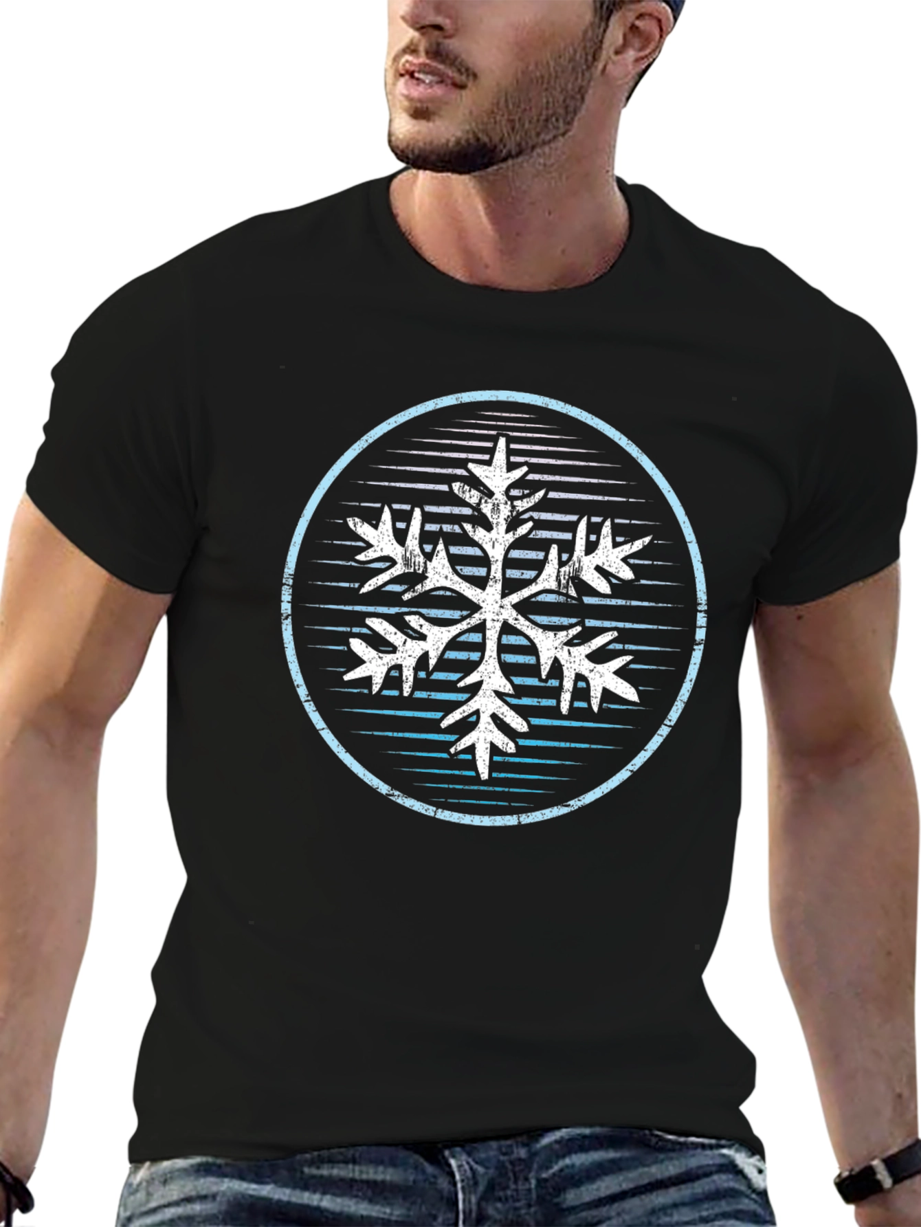 Cool Snowflake Graphic Tee - Black Cotton Blend