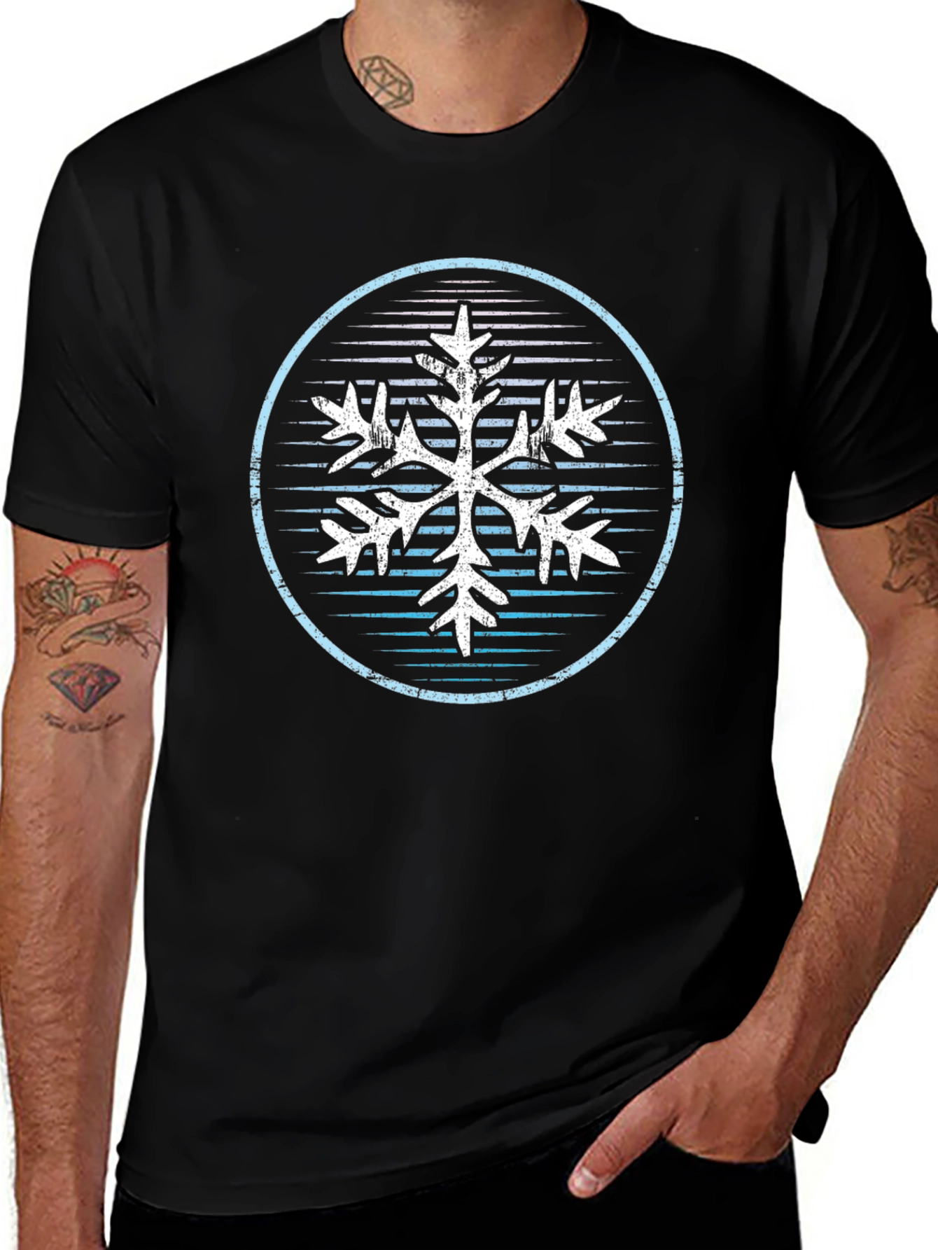 Cool Snowflake Graphic Tee - Black Cotton Blend