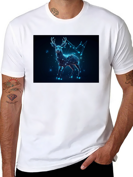 Geometric Deer Graphic Tee - Black Crew Neck