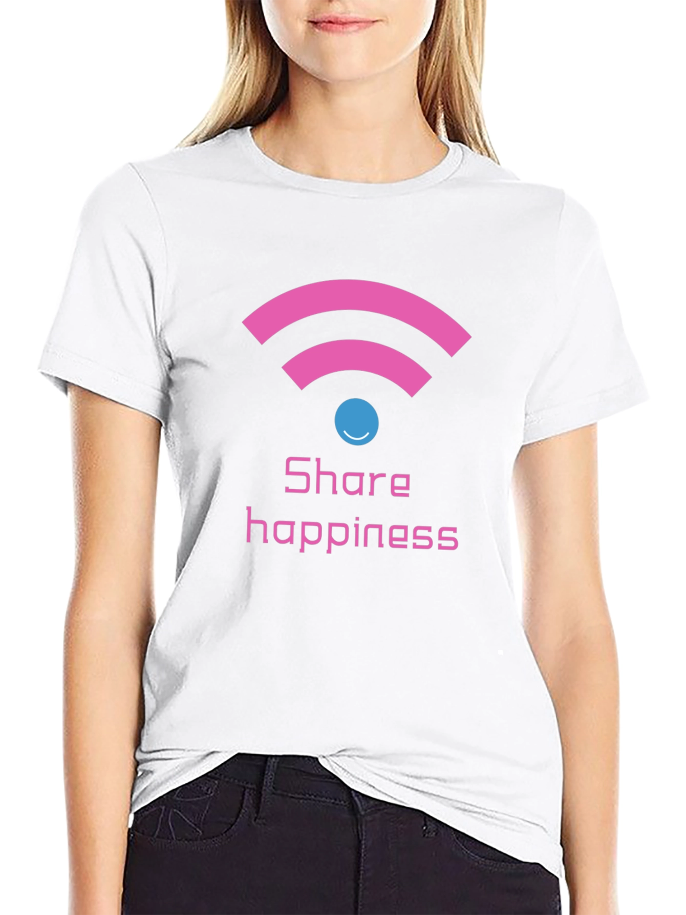 Share Happiness Graphic Tee - Black Cotton Comfort