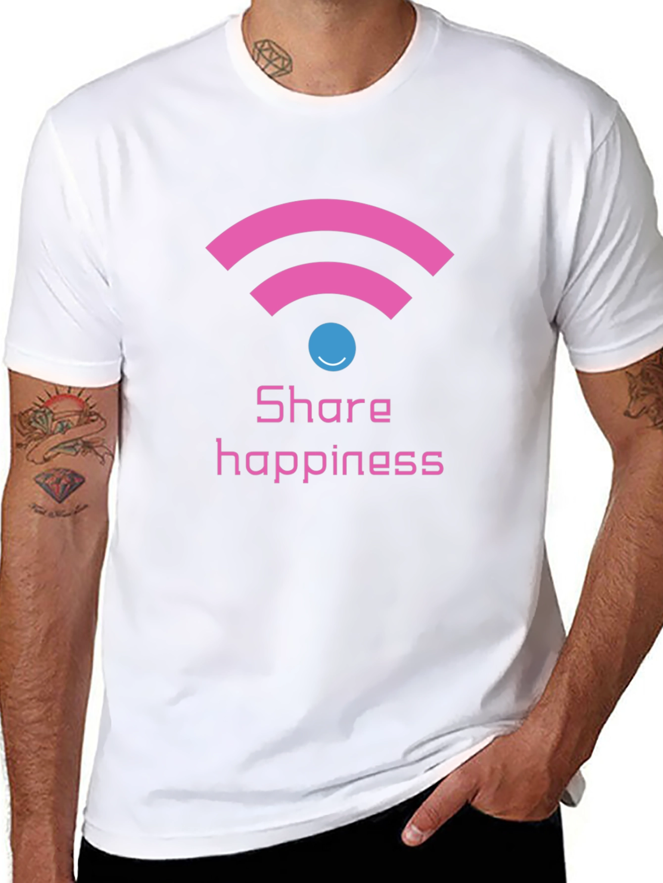Share Happiness Graphic Tee - Black Cotton Comfort