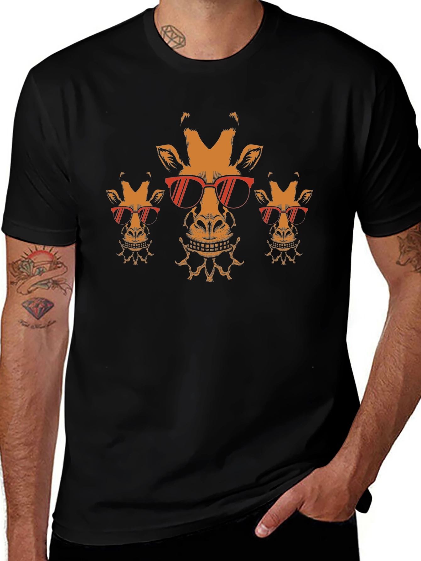 Cool Giraffe Graphic Tee - Black Cotton Blend