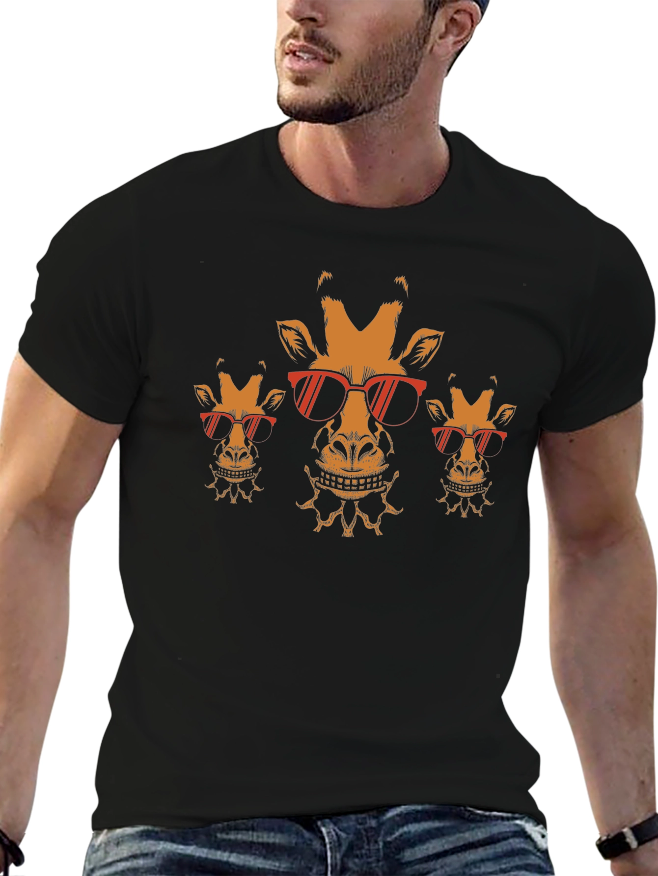 Cool Giraffe Graphic Tee - Black Cotton Blend