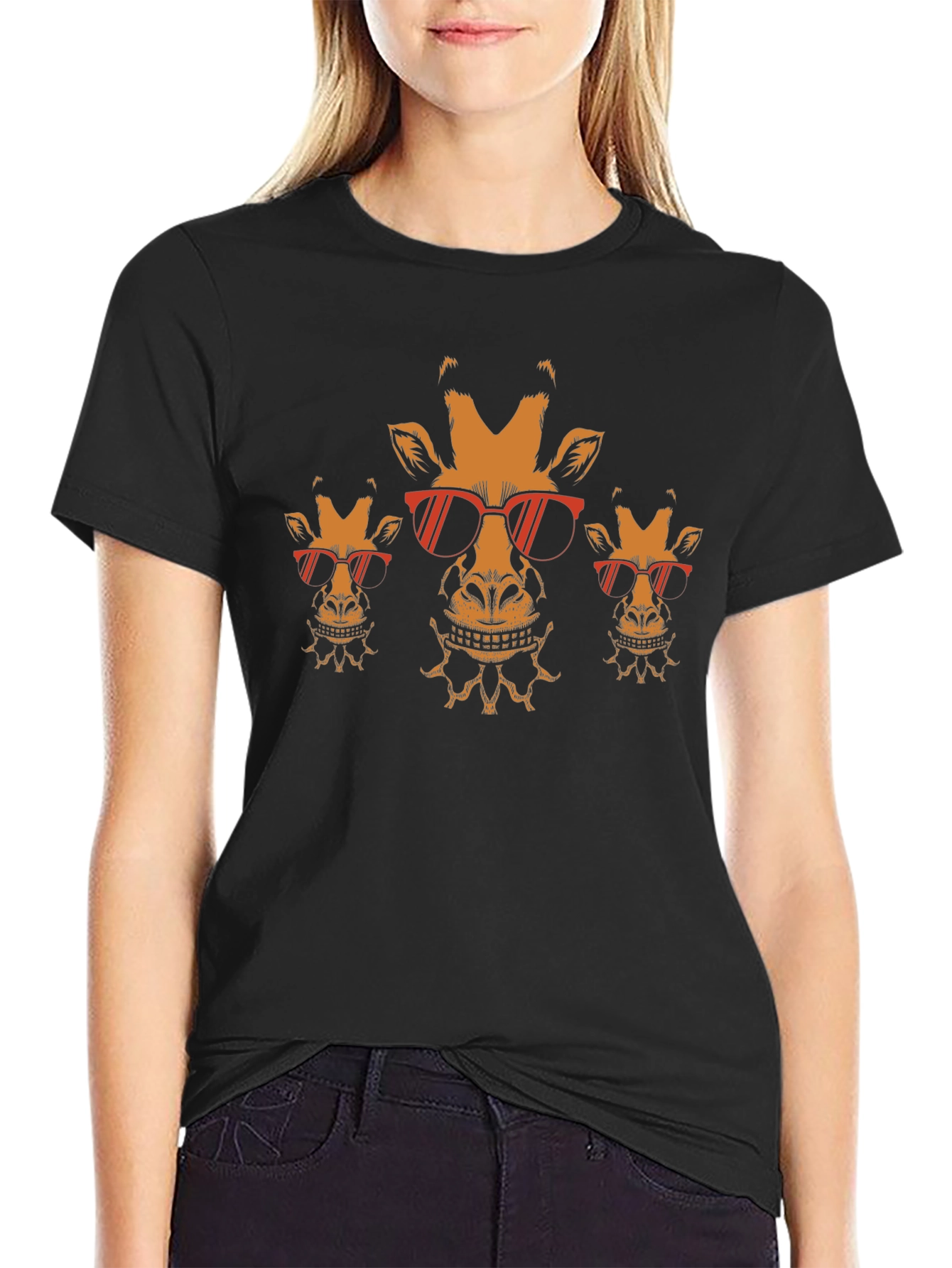 Cool Giraffe Graphic Tee - Black Cotton Blend
