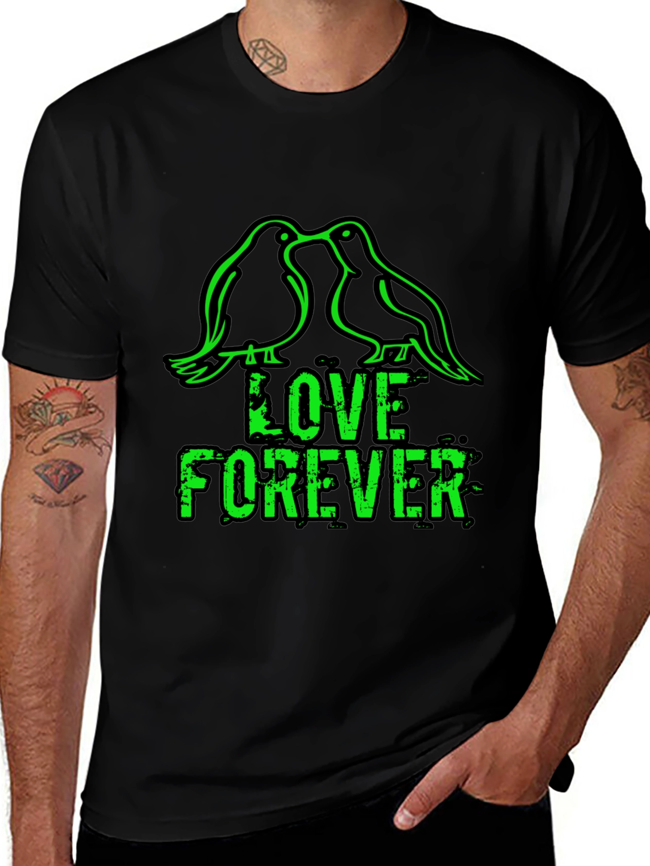 Love Forever T-Shirt - Birds & Grunge Style