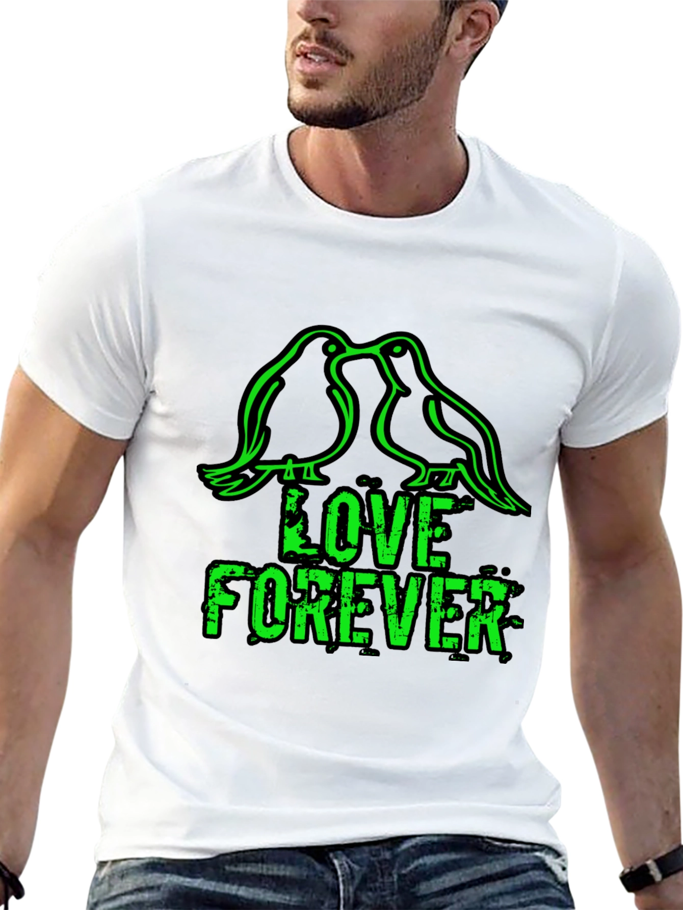 Love Forever T-Shirt - Birds & Grunge Style