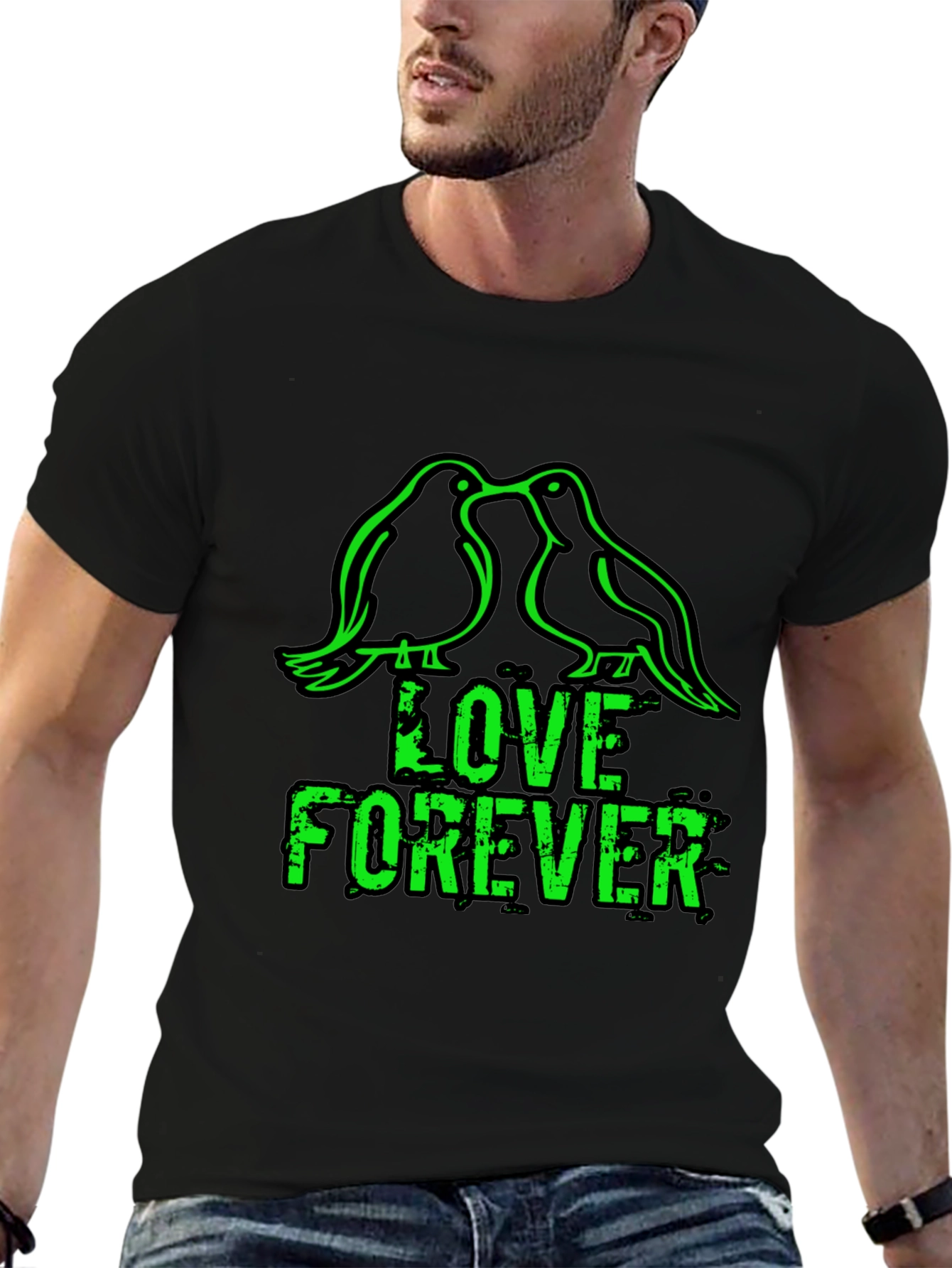 Love Forever T-Shirt - Birds & Grunge Style