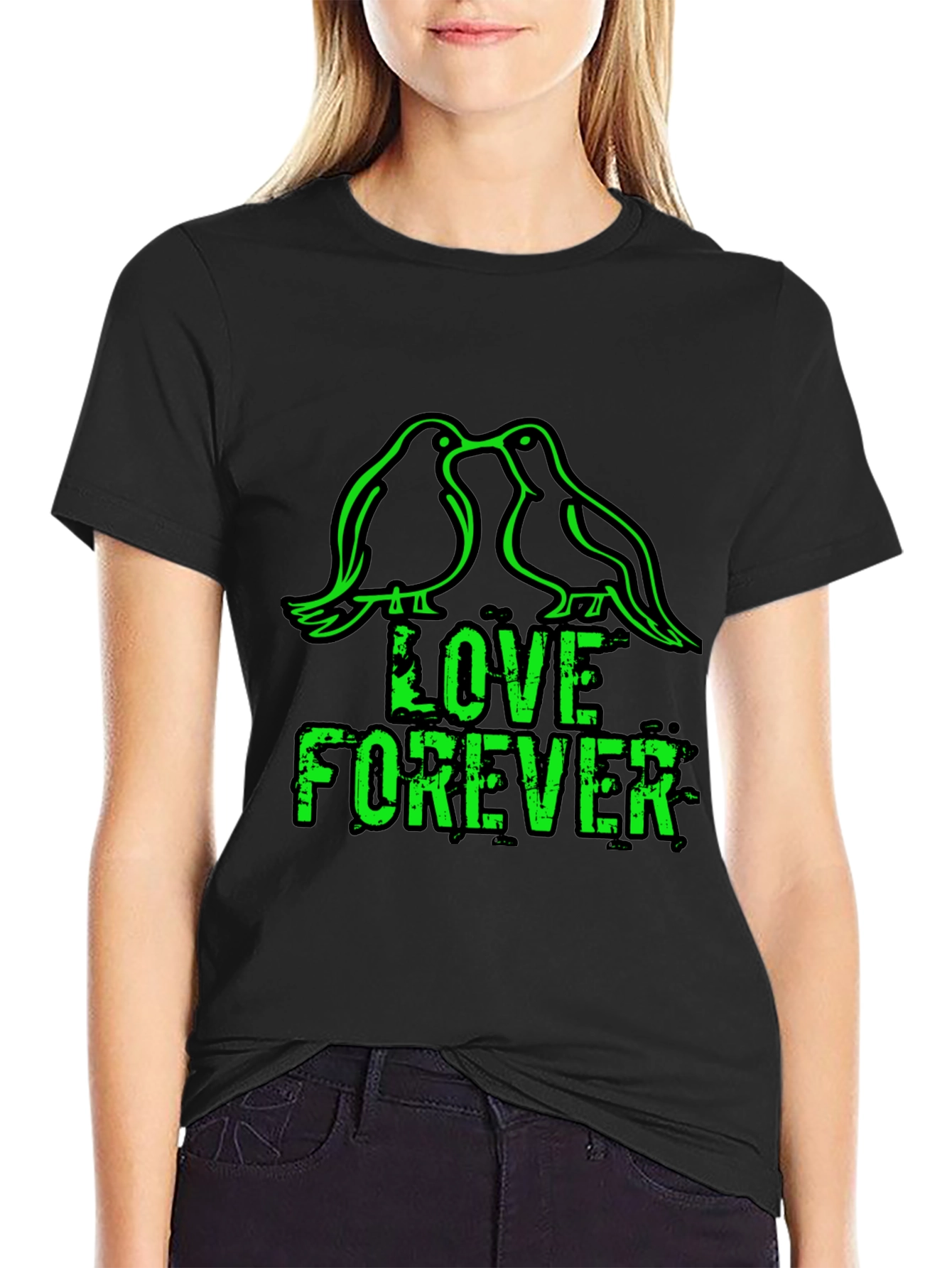 Love Forever T-Shirt - Birds & Grunge Style