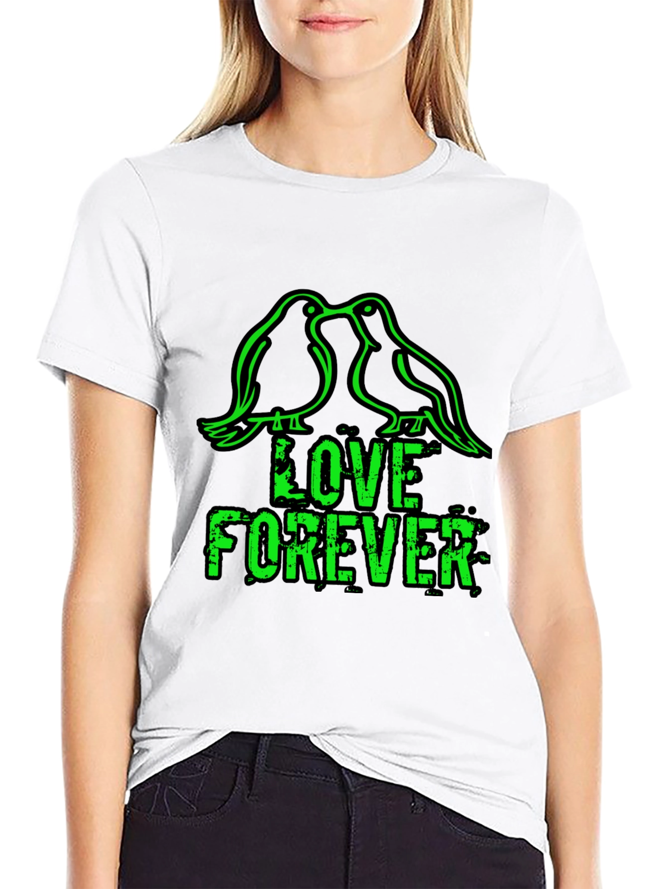 Love Forever T-Shirt - Birds & Grunge Style