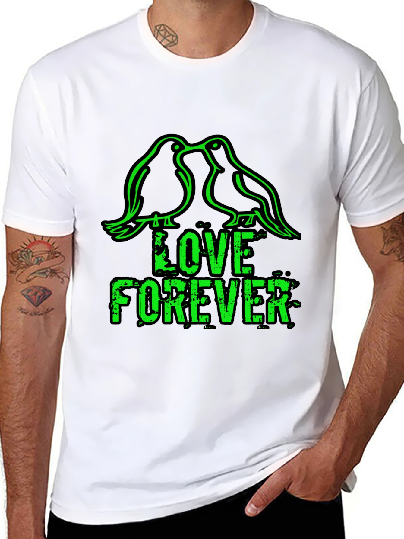 Love Forever T-Shirt - Birds & Grunge Style