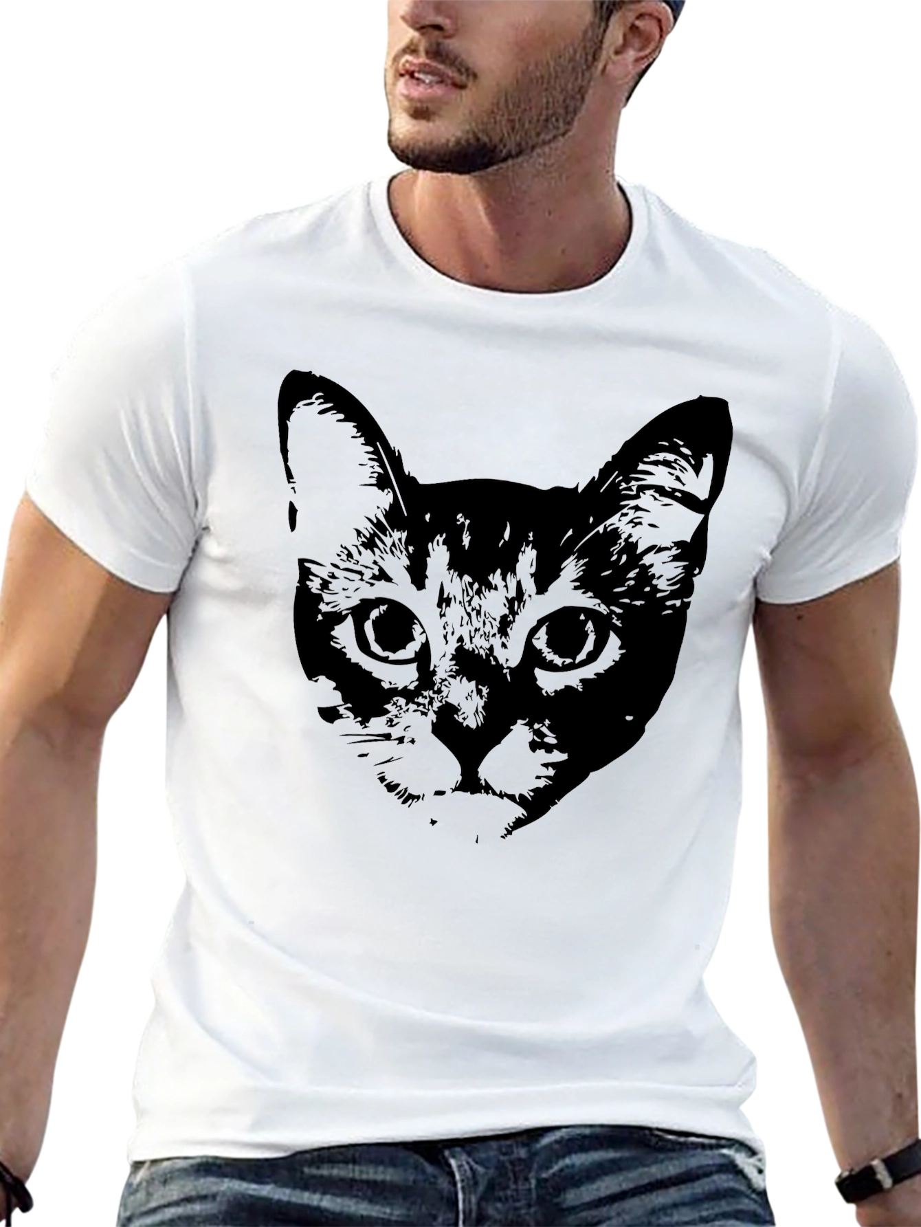 Black Cat Face Graphic T-Shirt