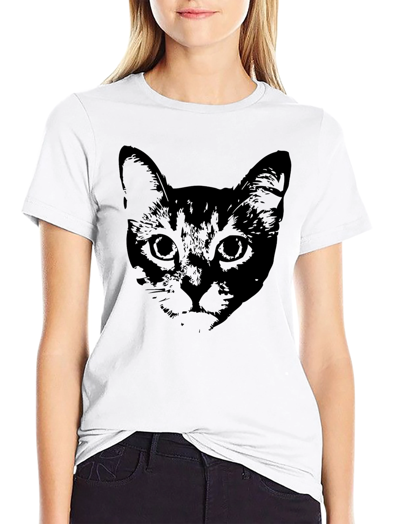 Black Cat Face Graphic T-Shirt