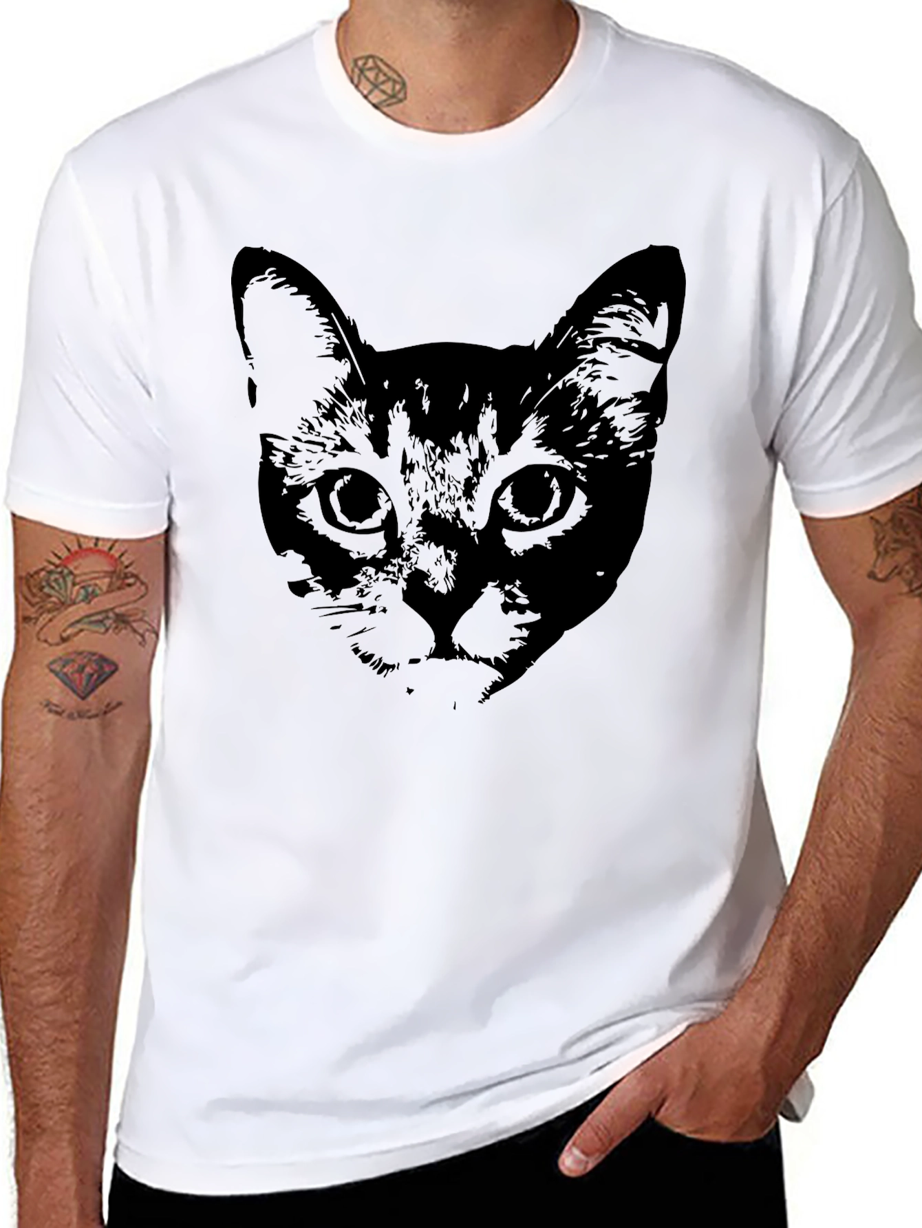 Black Cat Face Graphic T-Shirt