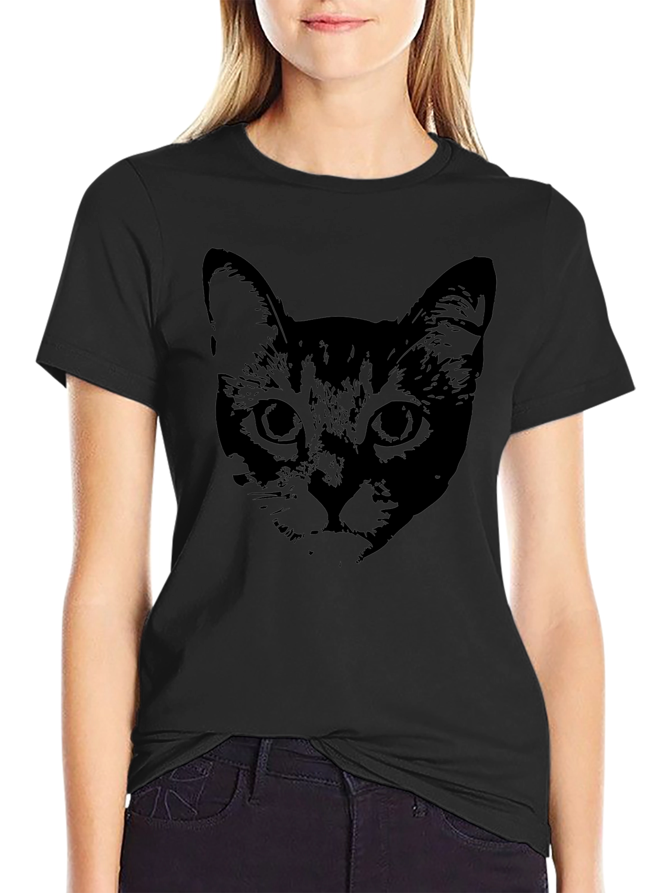 Black Cat Face Graphic T-Shirt