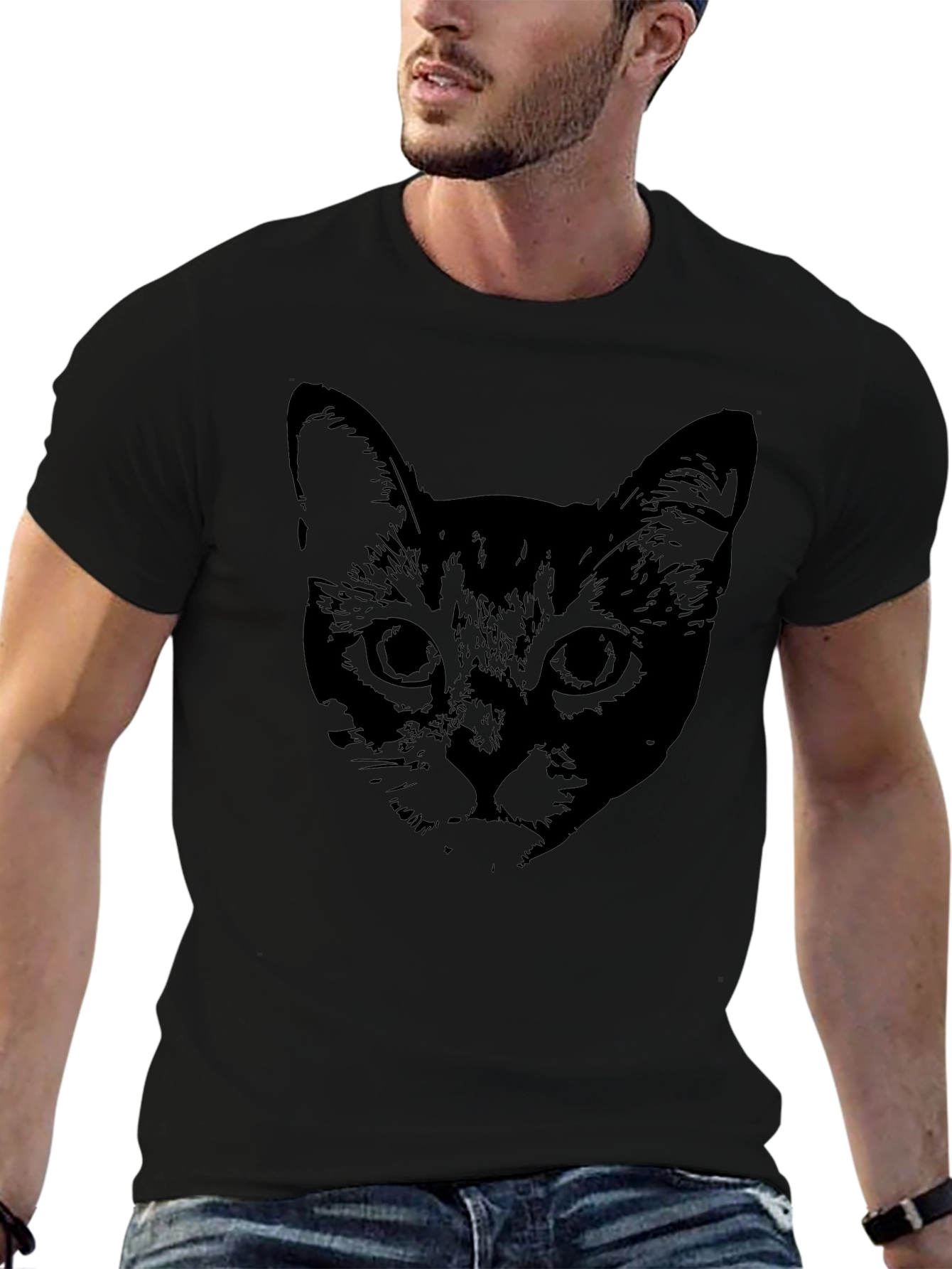Black Cat Face Graphic T-Shirt