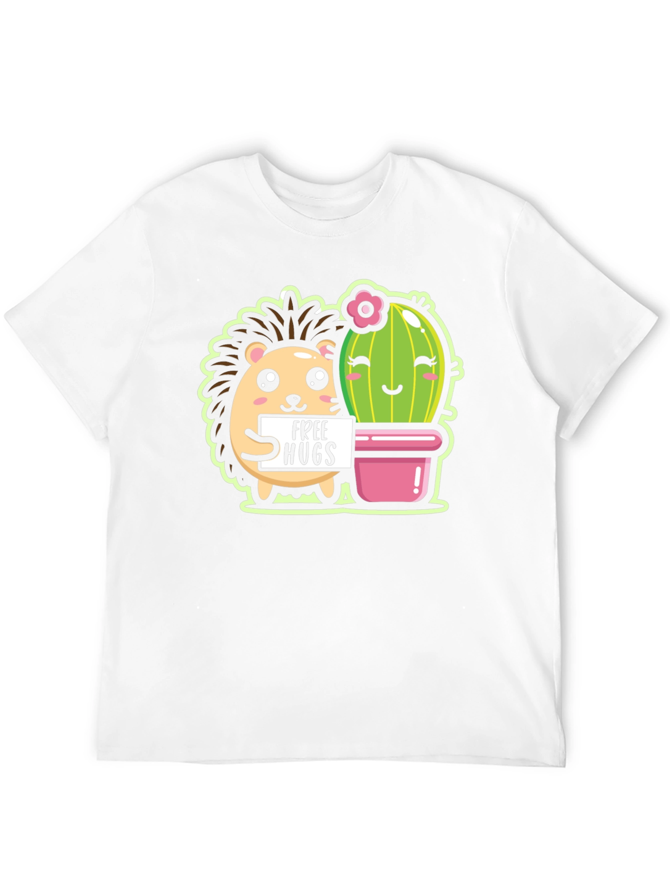 Cute Hedgehog & Cactus Free Hugs Black T-Shirt