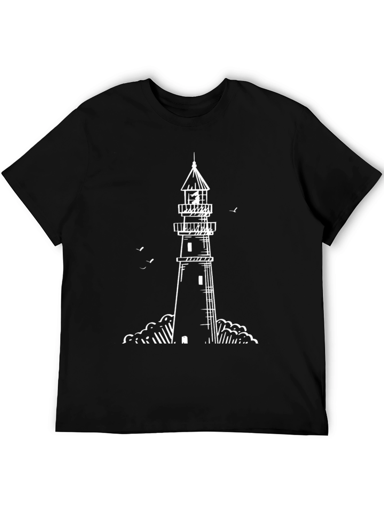 Lighthouse Graphic Tee - Black Cotton T-Shirt