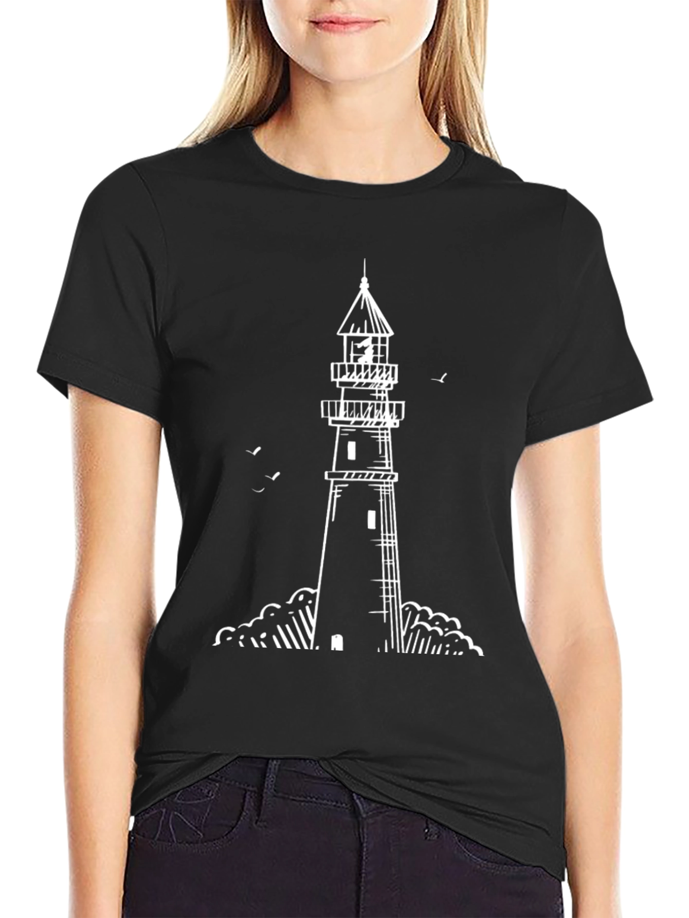 Lighthouse Graphic Tee - Black Cotton T-Shirt