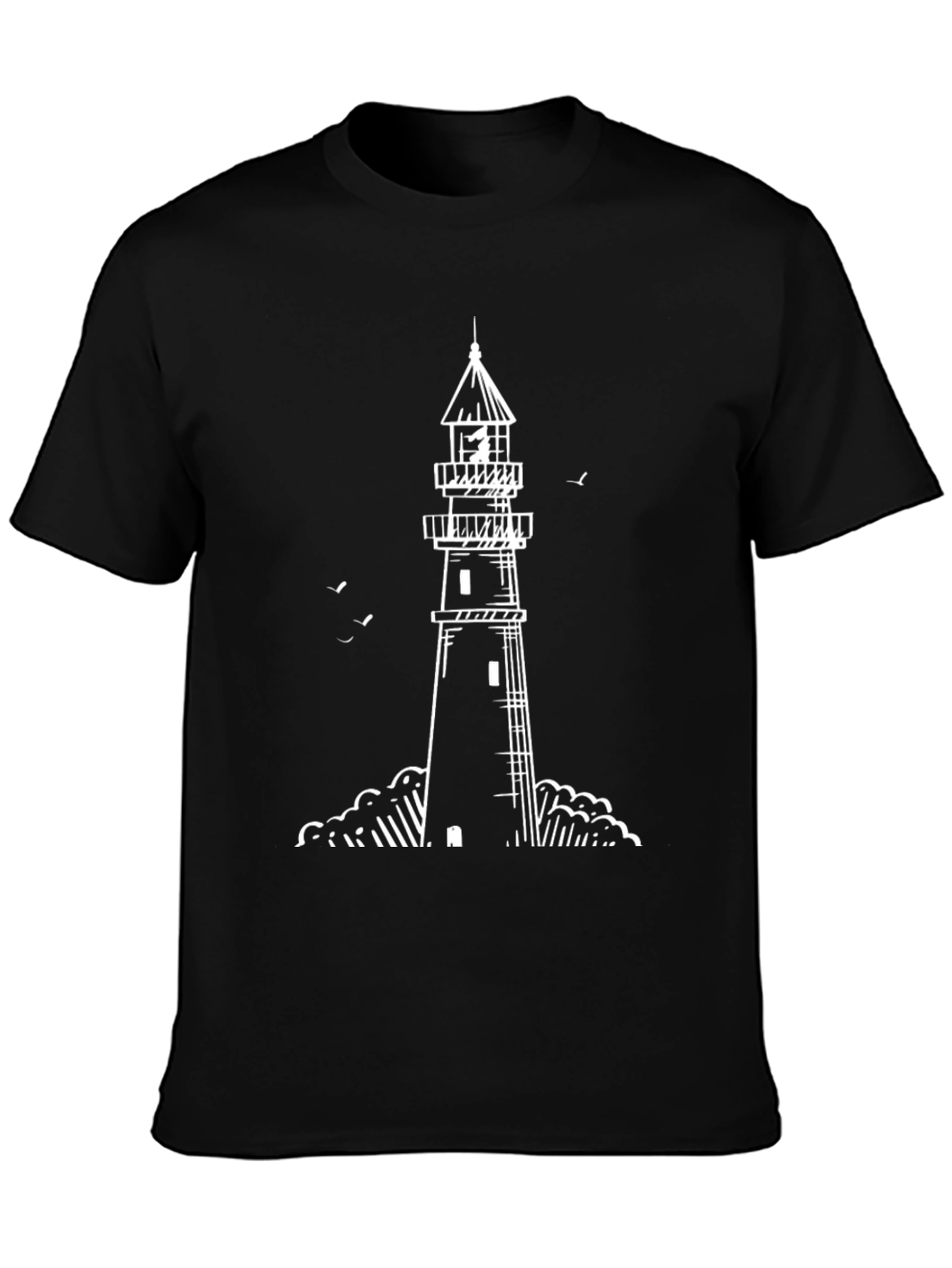 Lighthouse Graphic Tee - Black Cotton T-Shirt