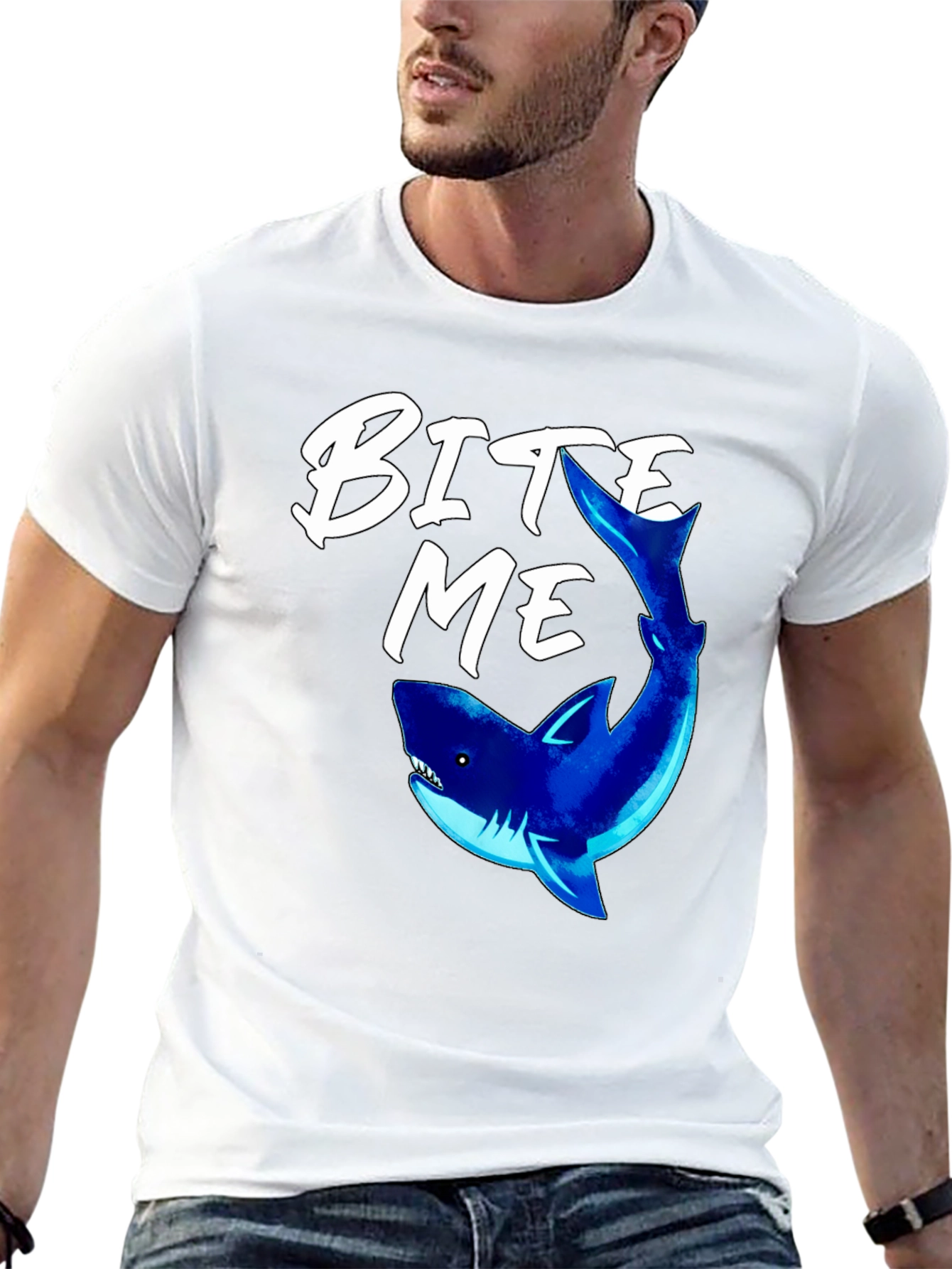 Bite Me Shark Graphic Tee - Black Cotton T-Shirt