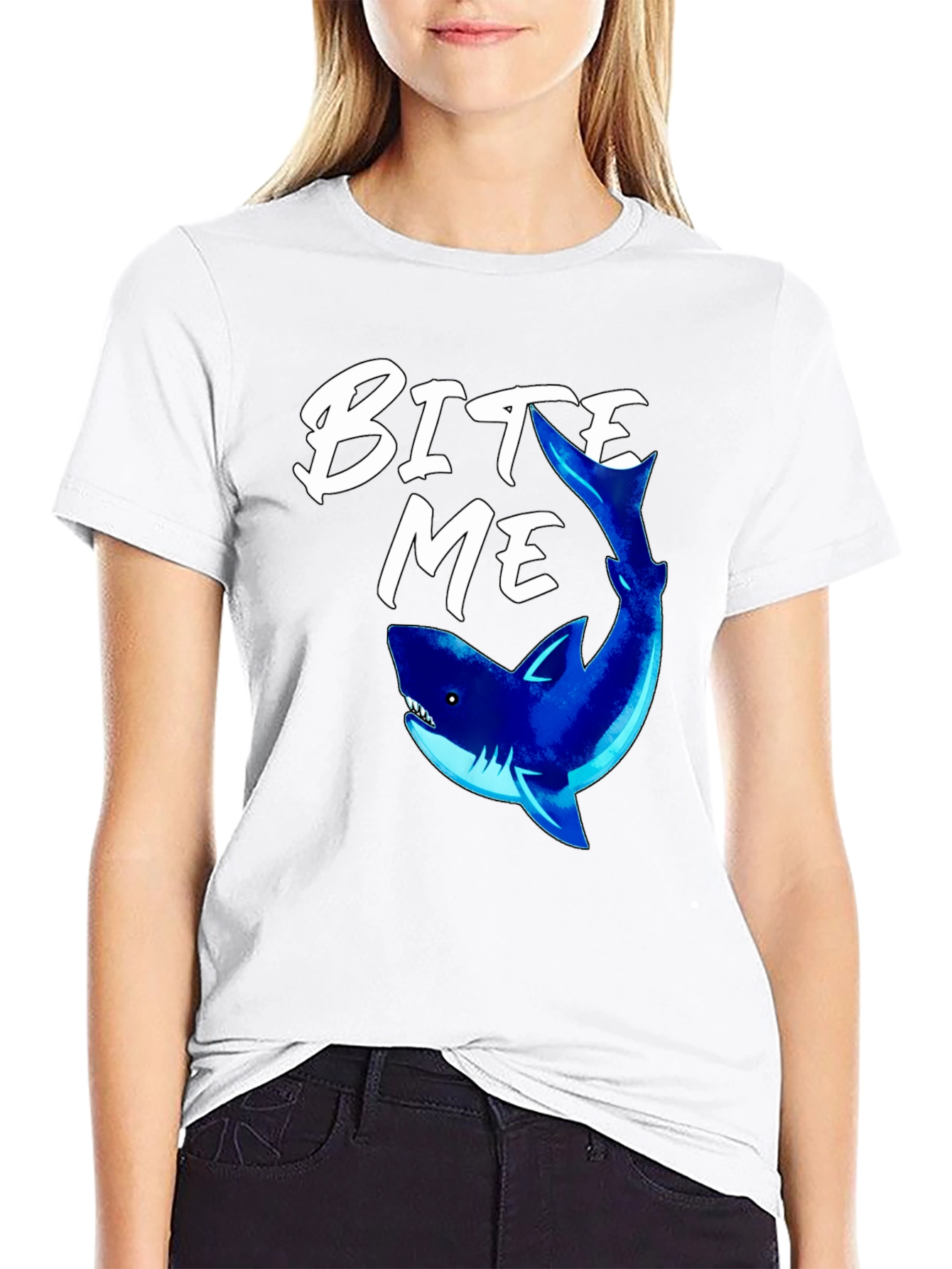 Bite Me Shark Graphic Tee - Black Cotton T-Shirt