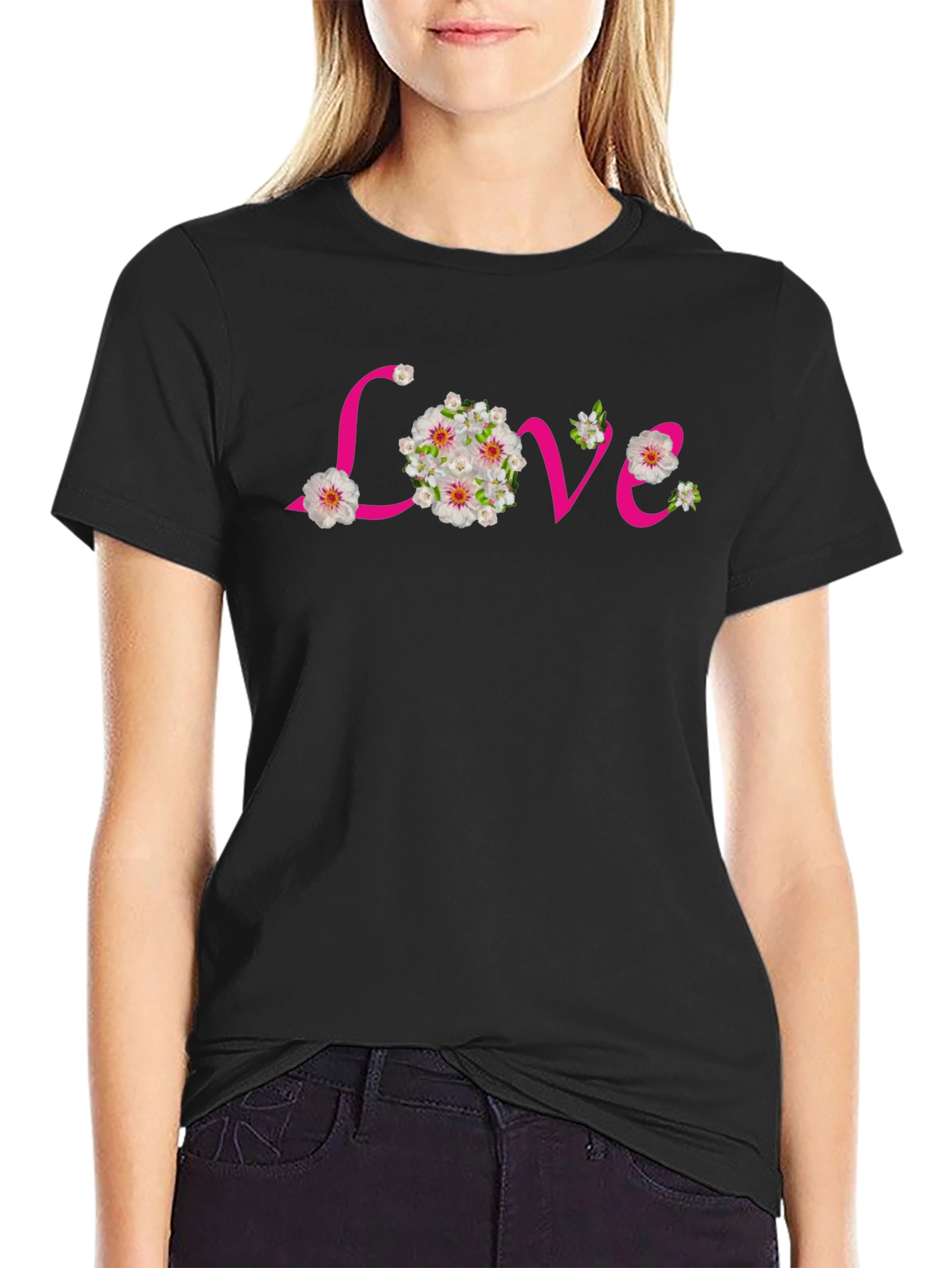 Floral Love Black T-Shirt