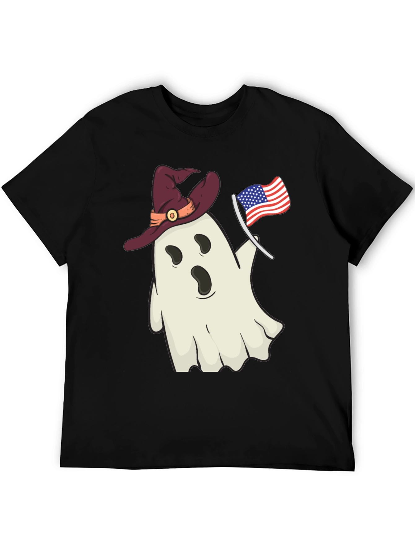 Patriotic Ghost T-Shirt - Witch Hat USA Flag