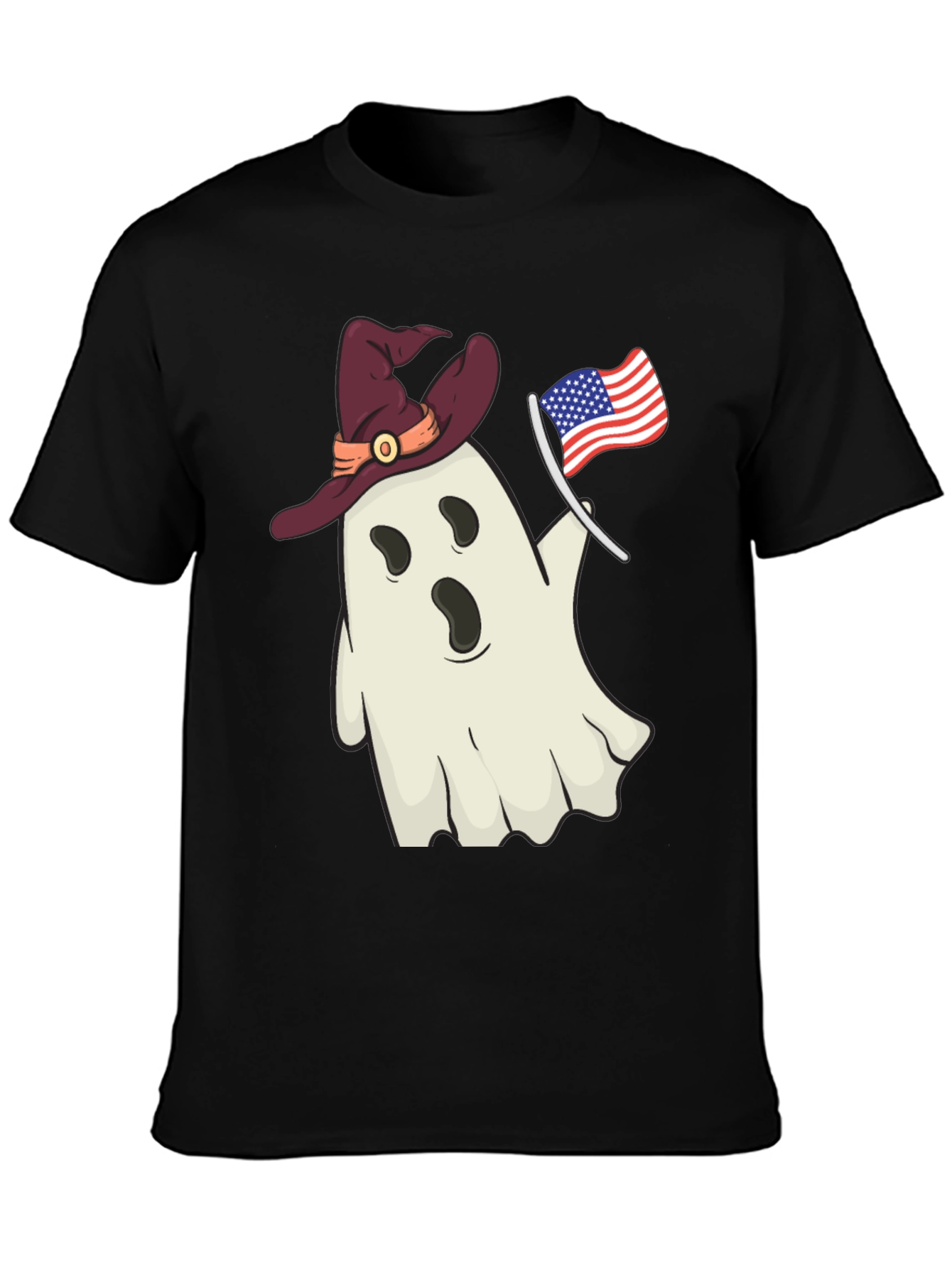 Patriotic Ghost T-Shirt - Witch Hat USA Flag