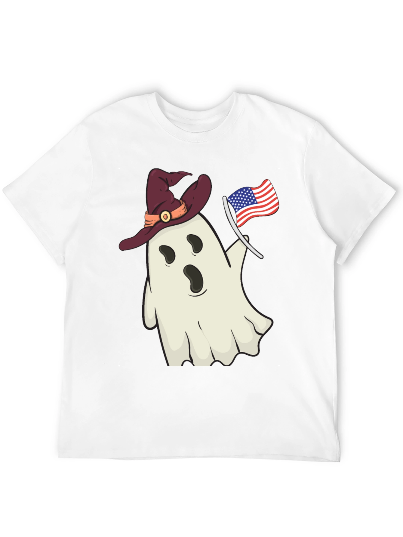 Patriotic Ghost T-Shirt - Witch Hat USA Flag