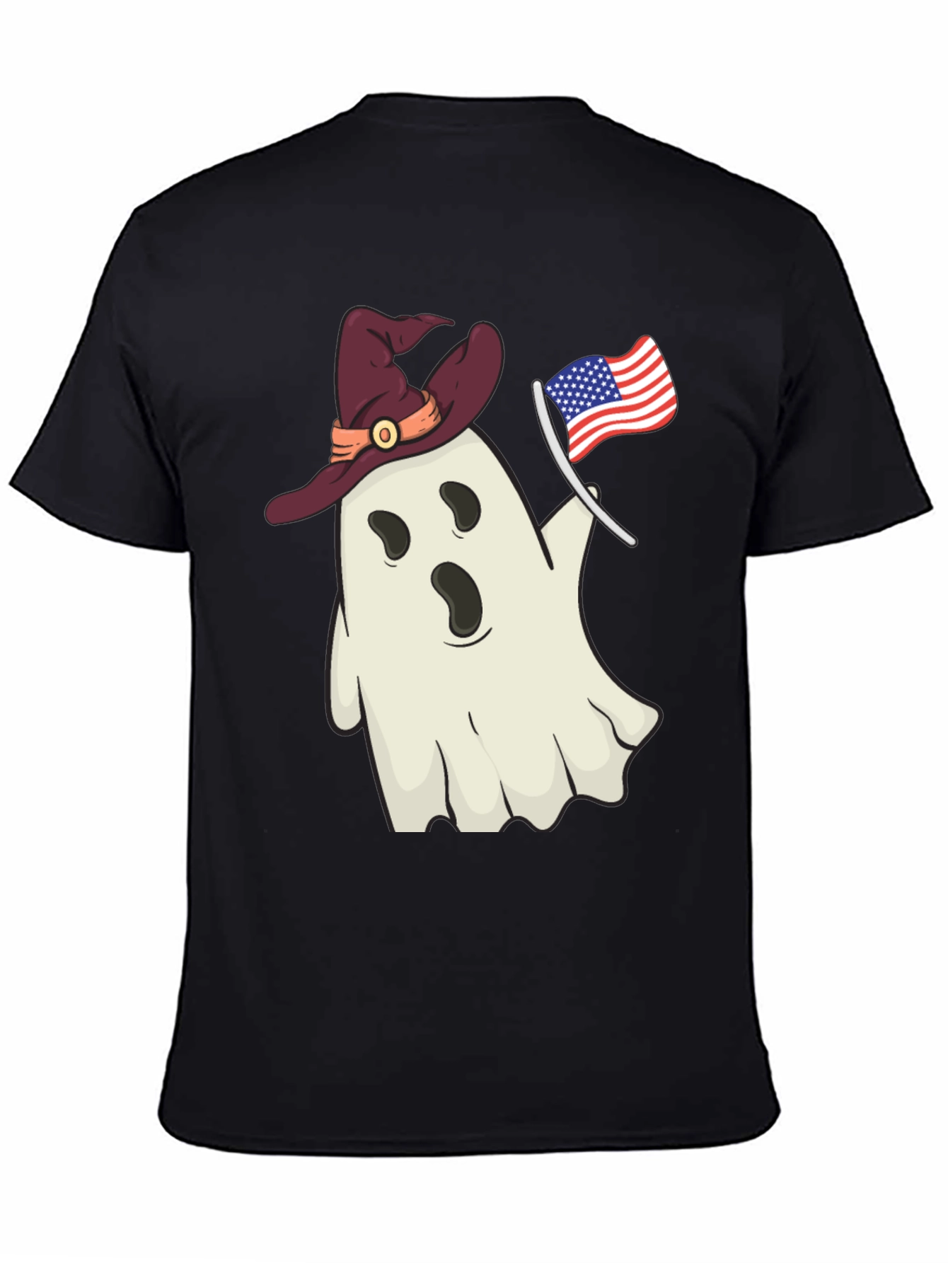 Patriotic Ghost T-Shirt - Witch Hat USA Flag