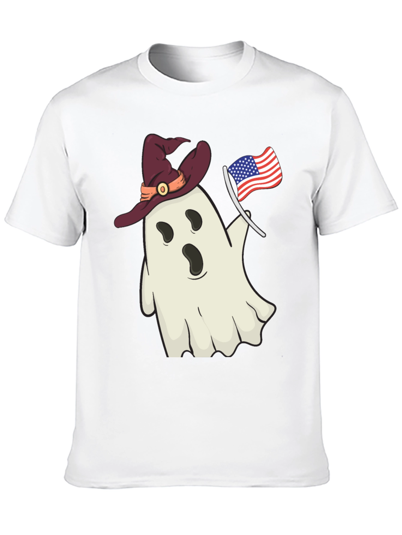 Patriotic Ghost T-Shirt - Witch Hat USA Flag