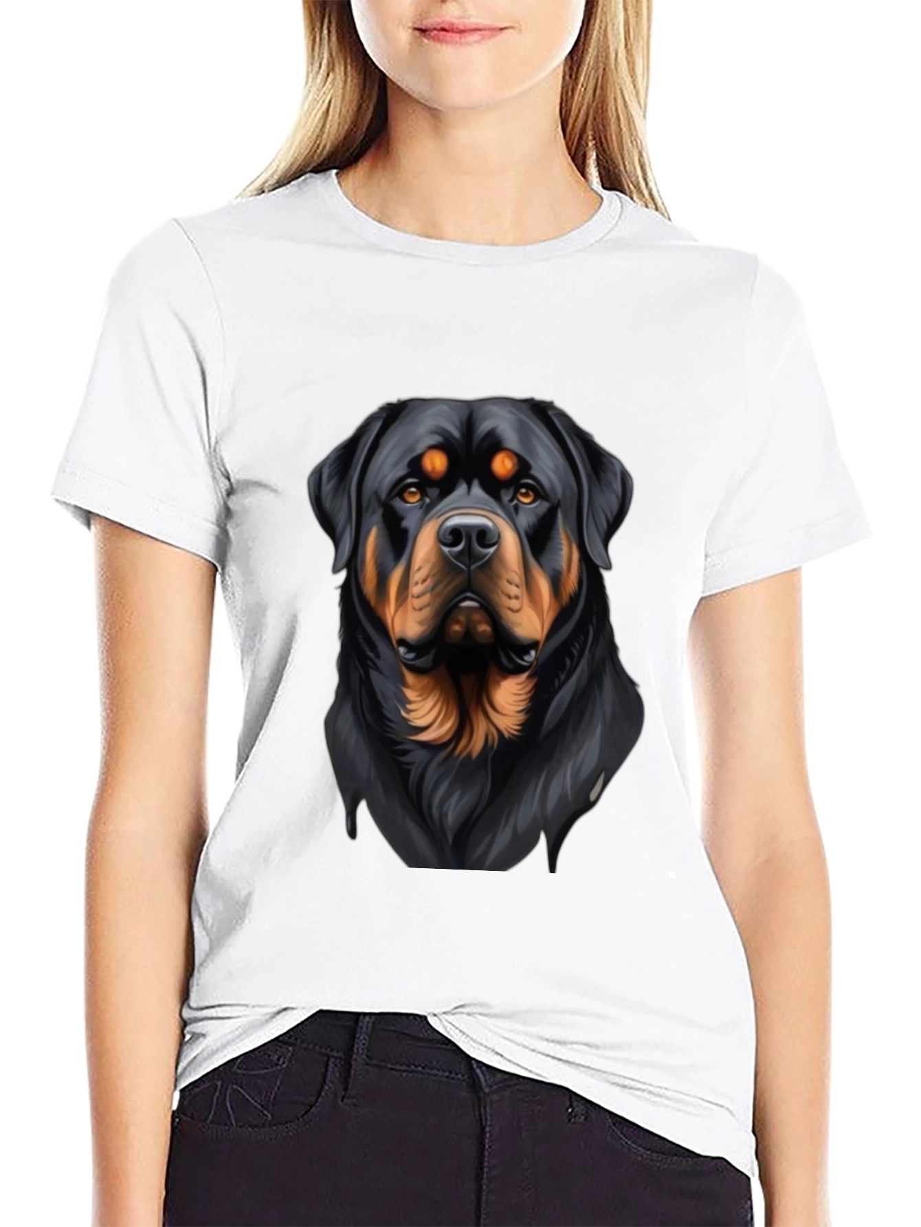 Rottweiler Dog Graphic Print Black T-Shirt