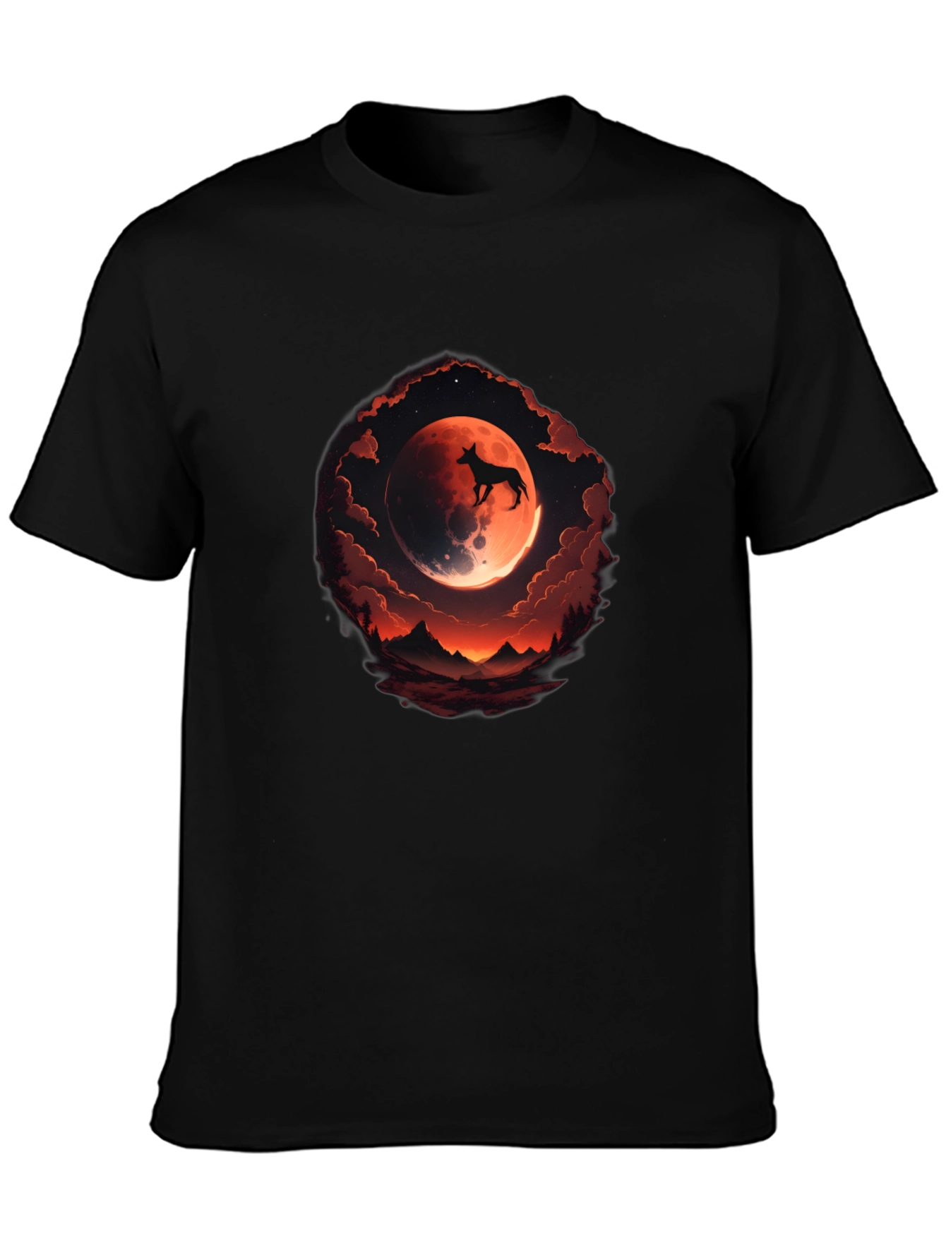 Dog Silhouette Moon Graphic Tee - Black
