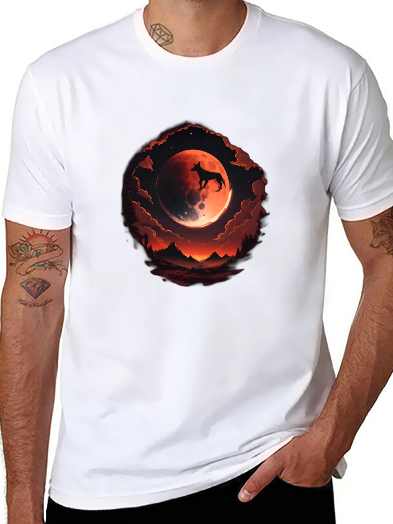 Dog Silhouette Moon Graphic Tee - Black