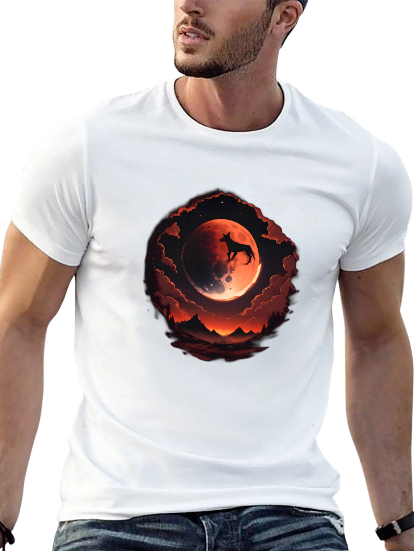 Dog Silhouette Moon Graphic Tee - Black