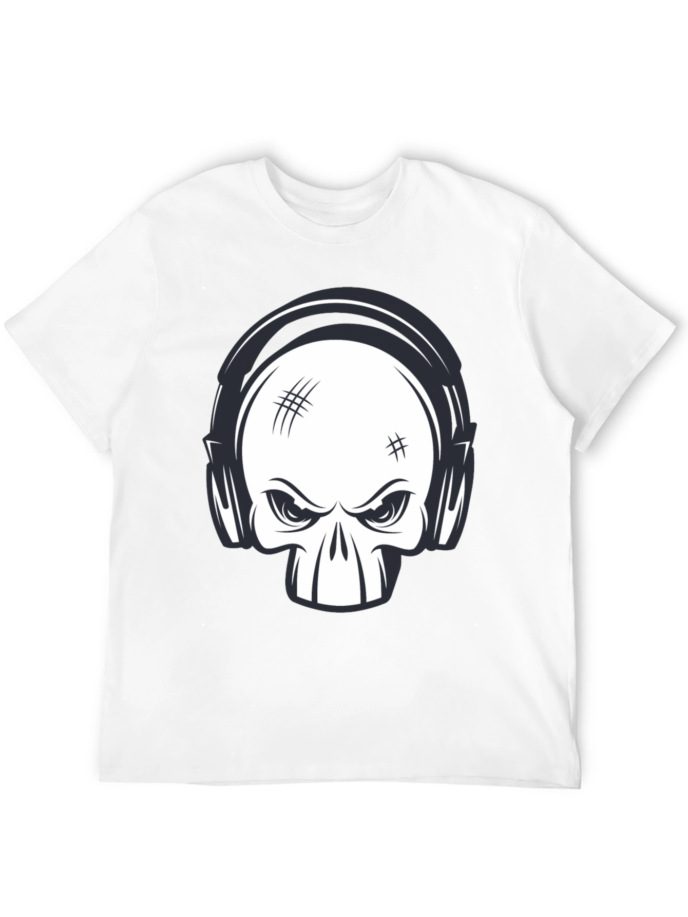 Skull with Headphones Graphic Black T-Shirt