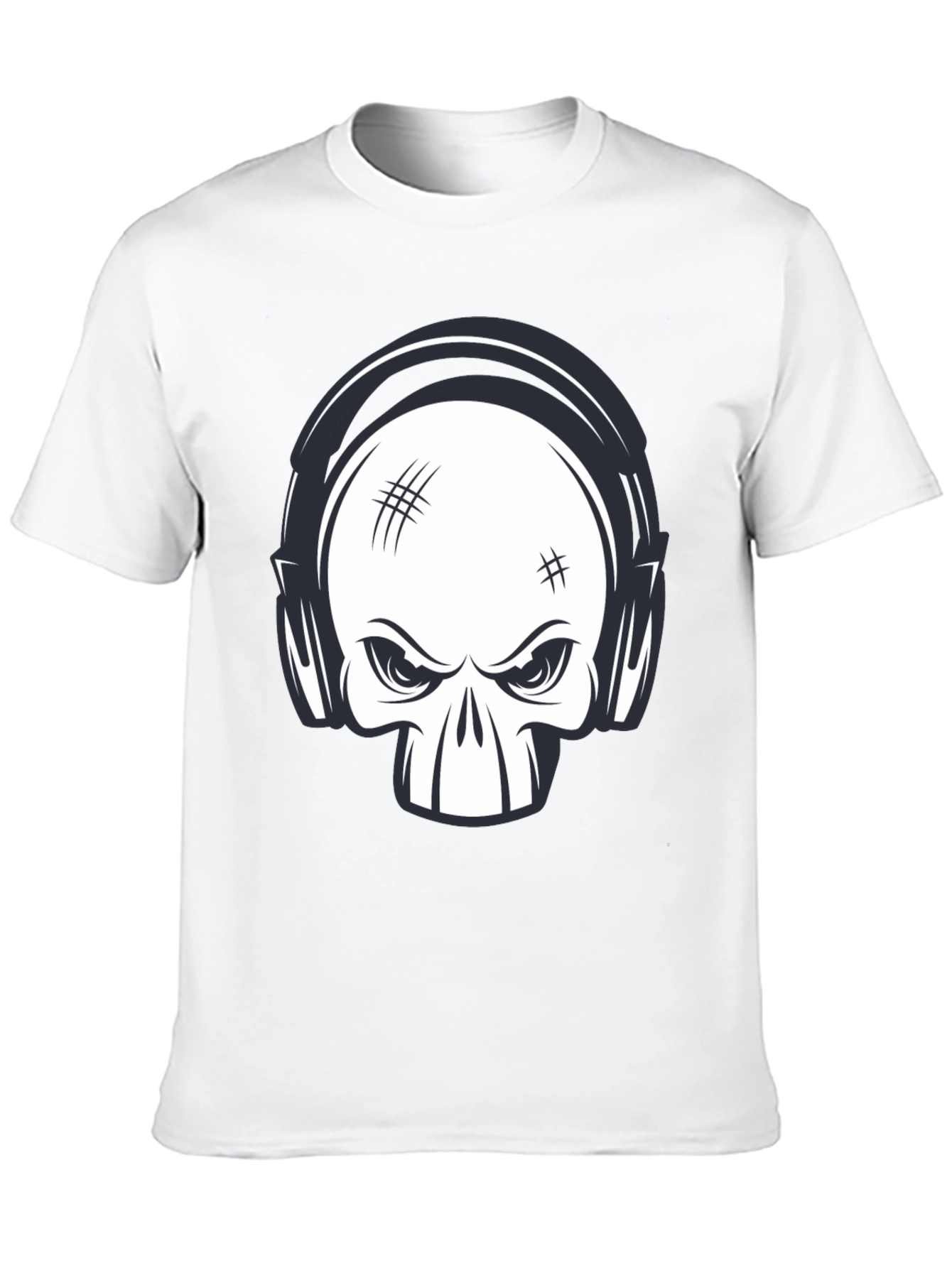 Skull with Headphones Graphic Black T-Shirt
