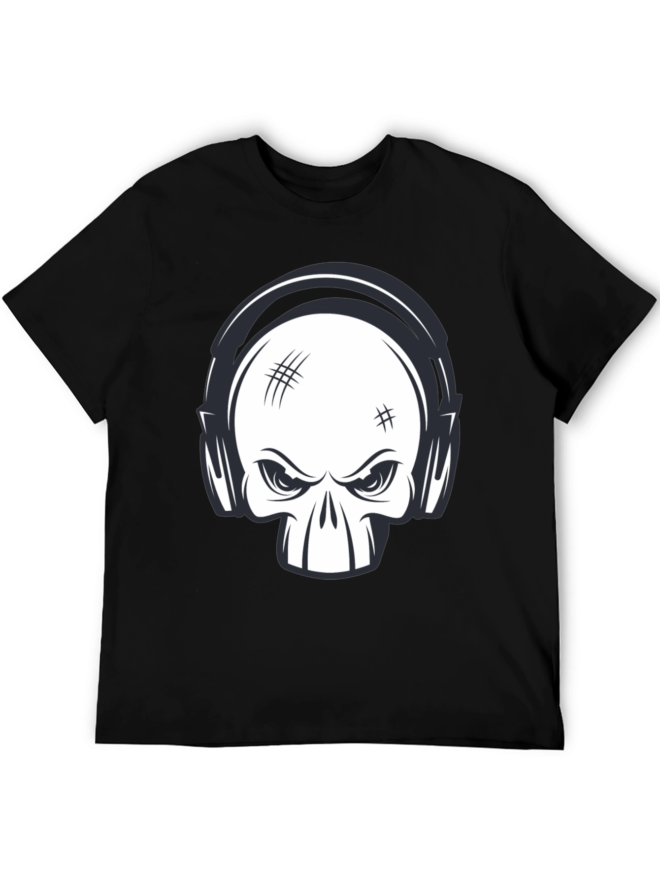 Skull with Headphones Graphic Black T-Shirt