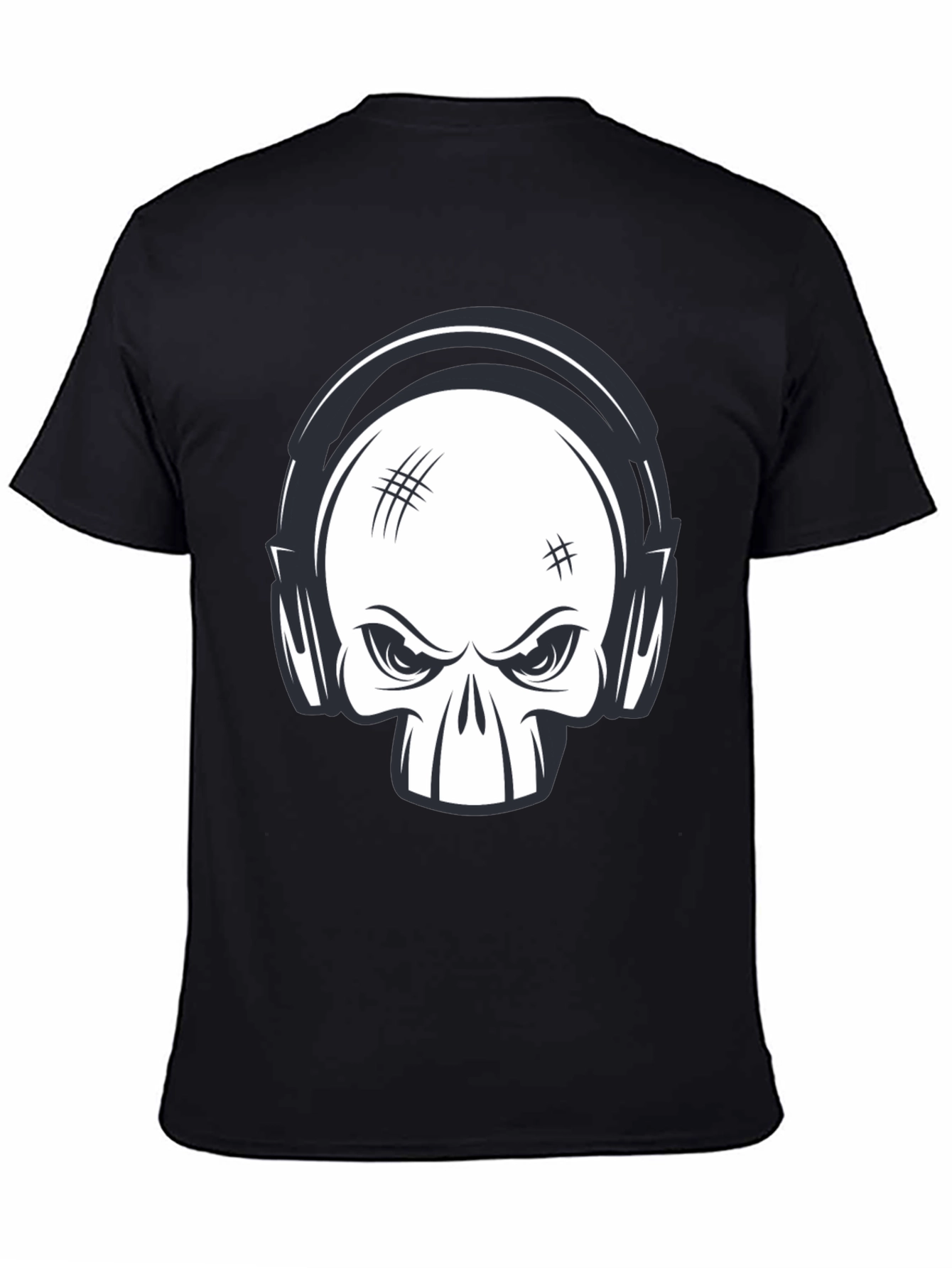 Skull with Headphones Graphic Black T-Shirt