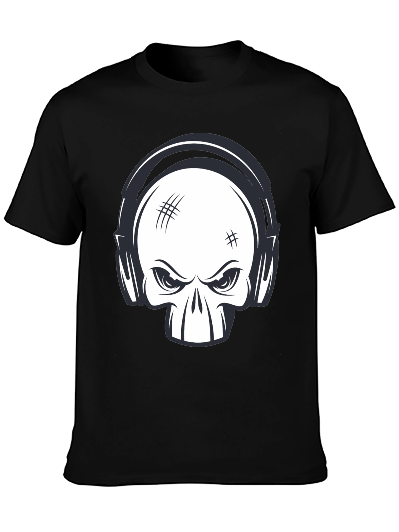 Skull with Headphones Graphic Black T-Shirt
