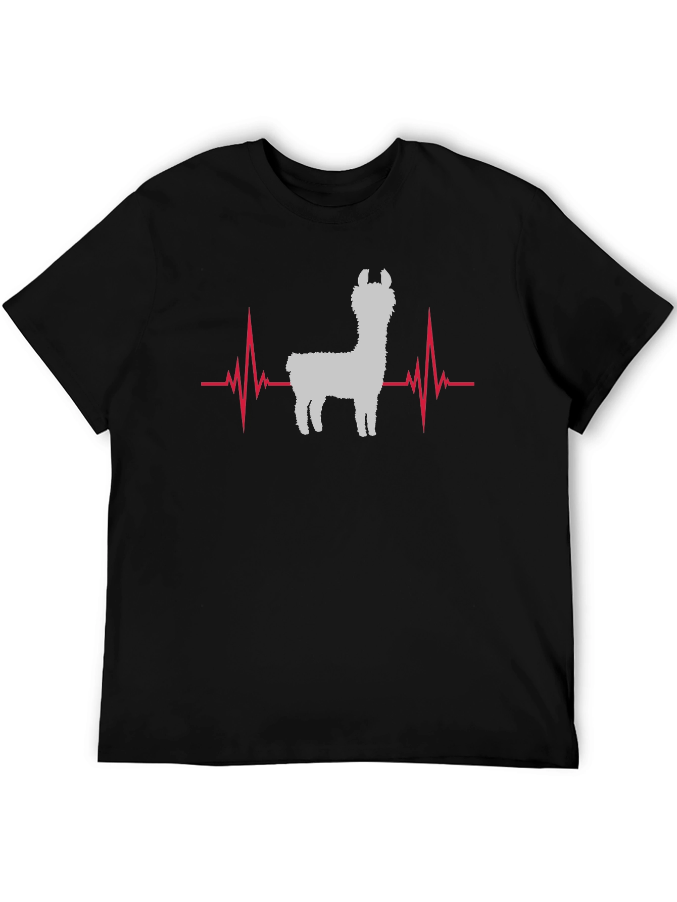 Llama Heartbeat Graphic Tee - Black Cotton T-Shirt