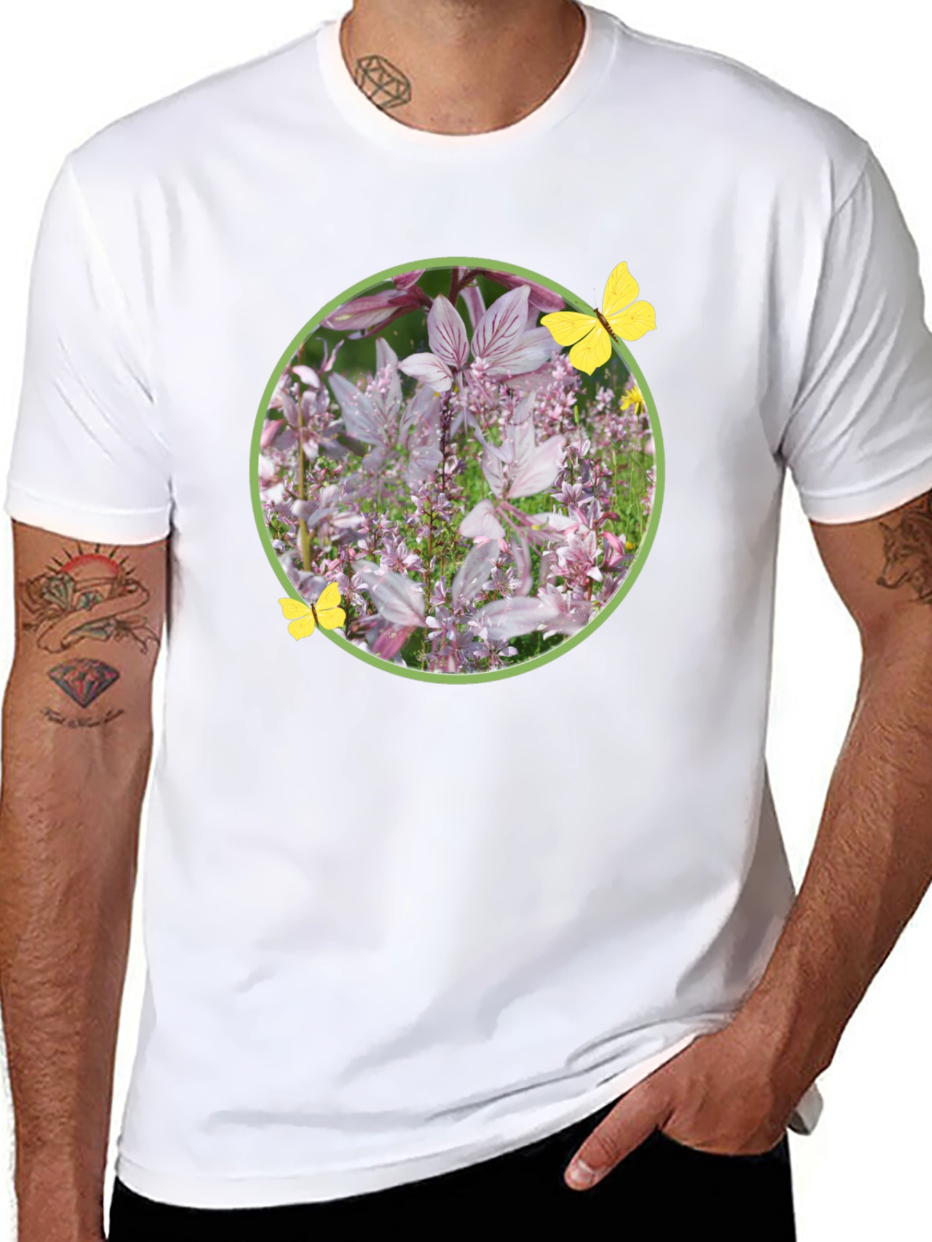 Floral Butterfly Graphic Tee - Stylish Black T-Shirt