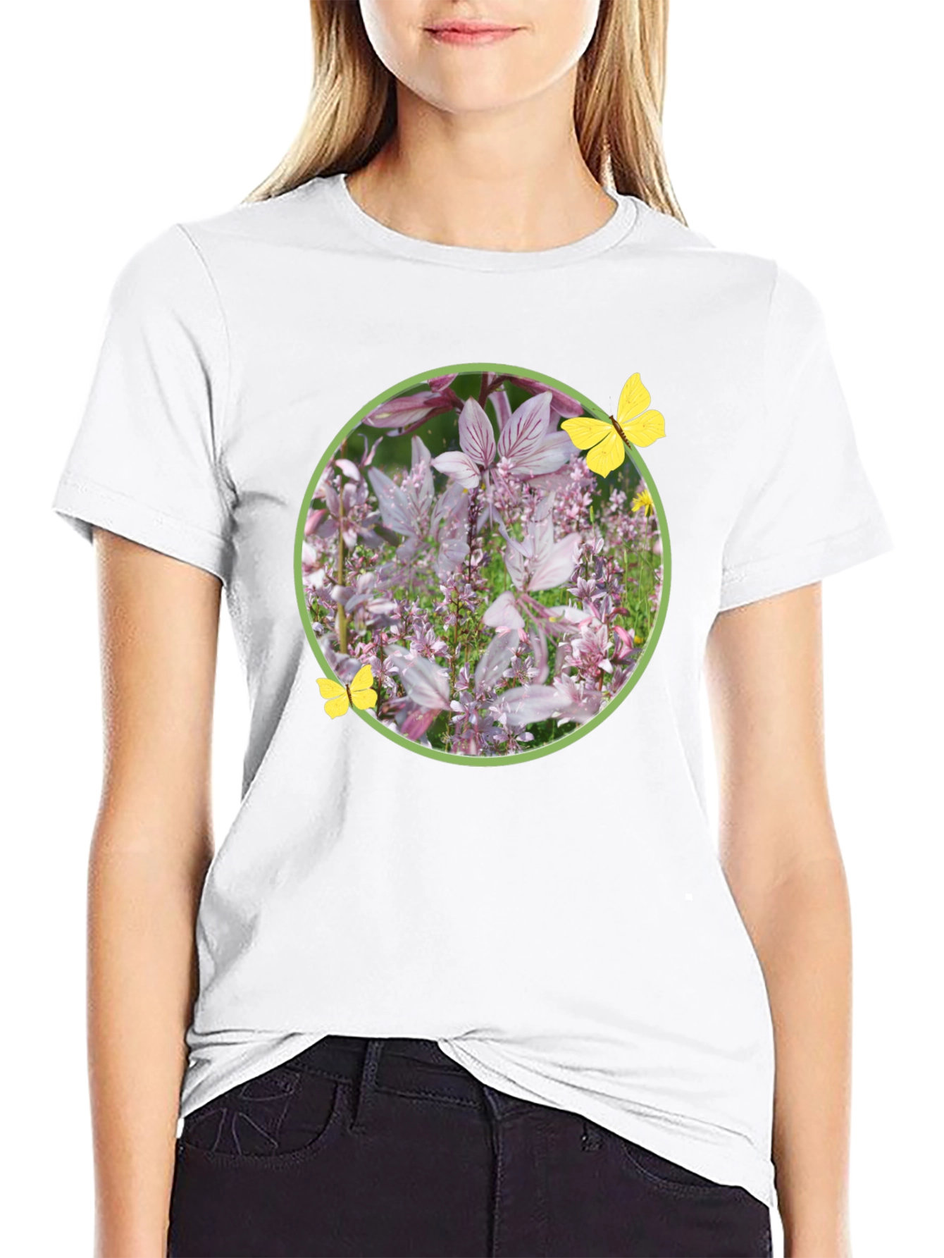 Floral Butterfly Graphic Tee - Stylish Black T-Shirt