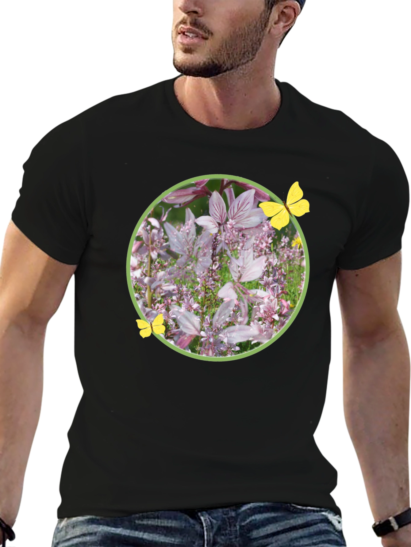 Floral Butterfly Graphic Tee - Stylish Black T-Shirt