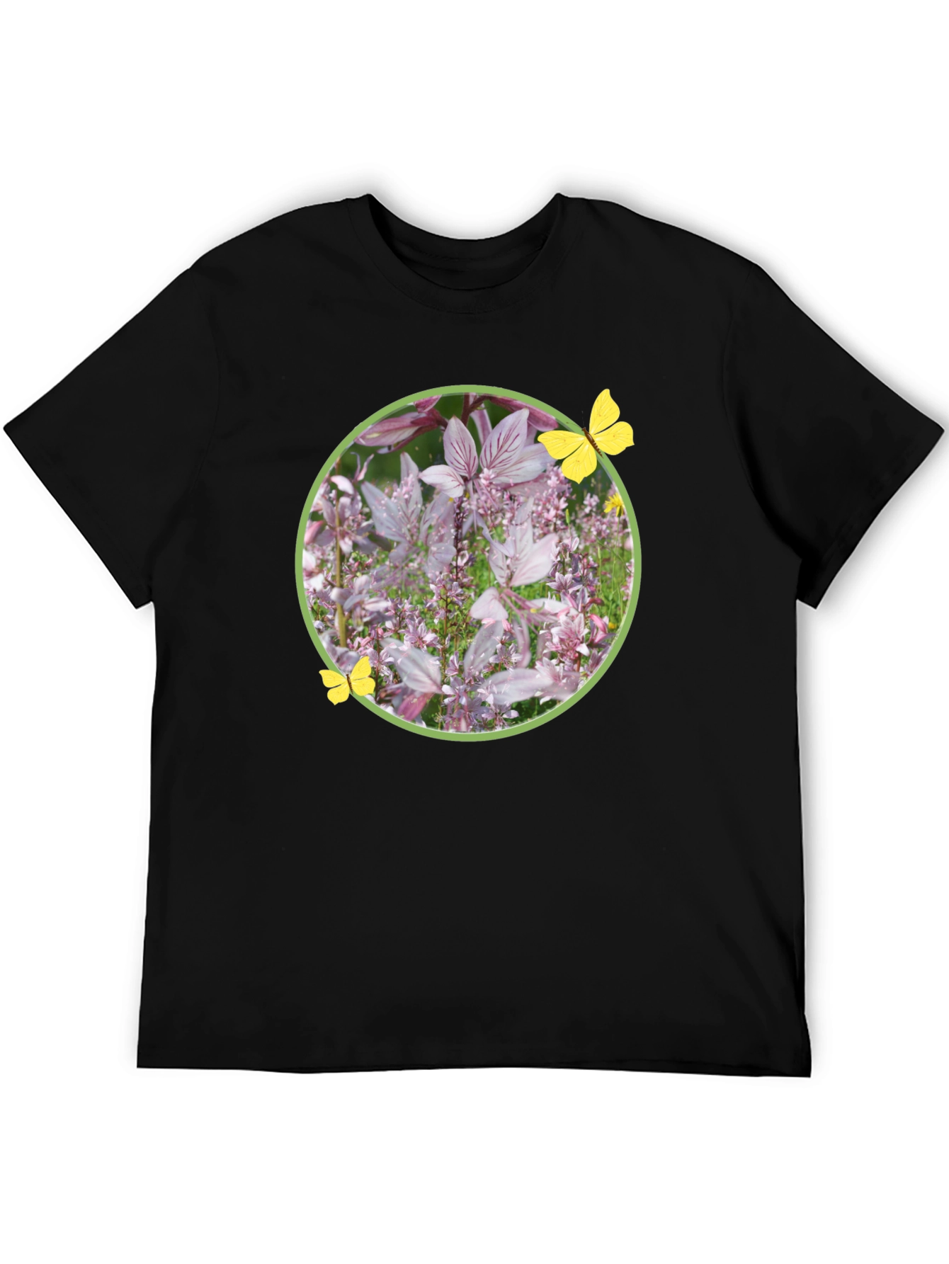 Floral Butterfly Graphic Tee - Stylish Black T-Shirt